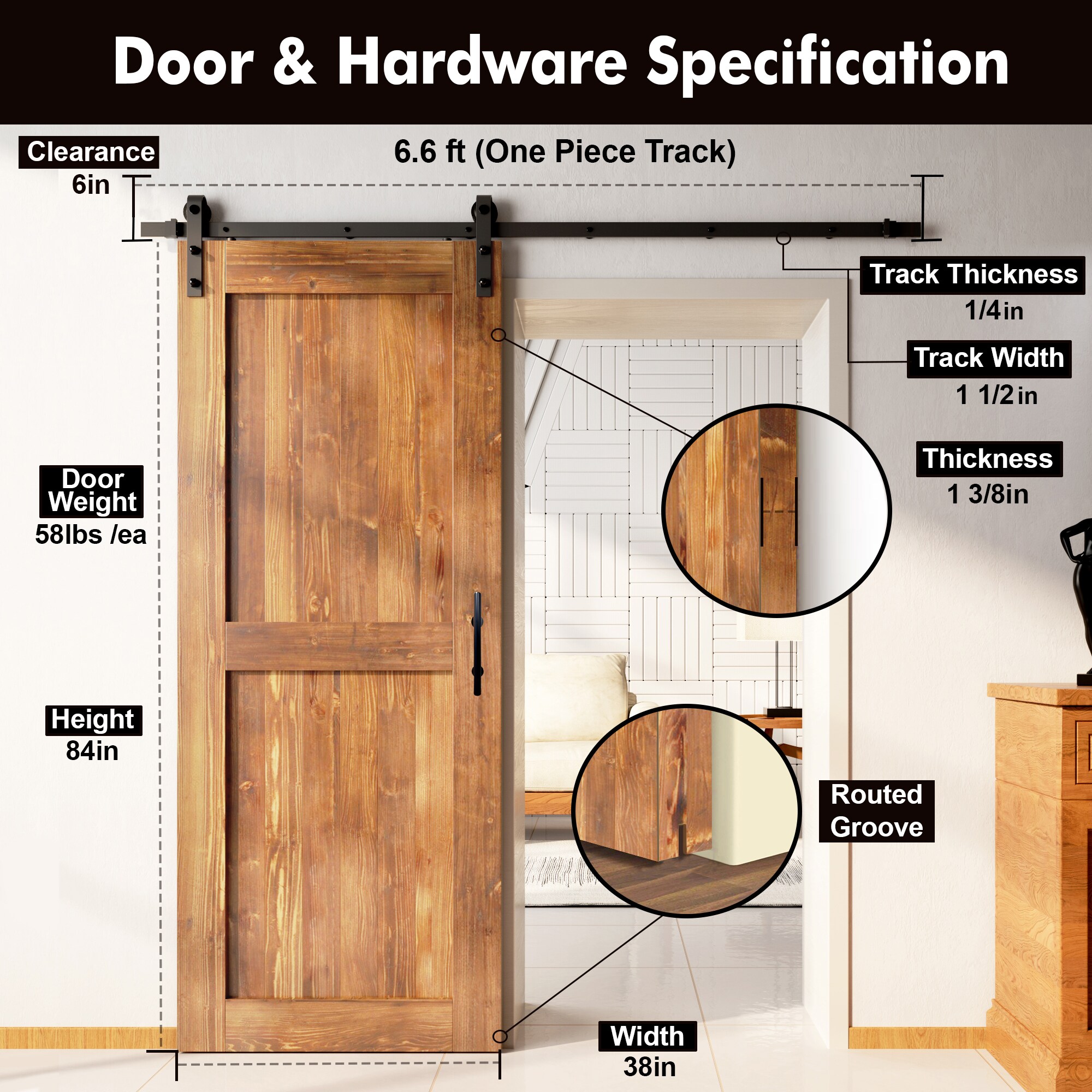 HOMACER YT1TGH079C-3884-H-EA Barn-Doors - View #7