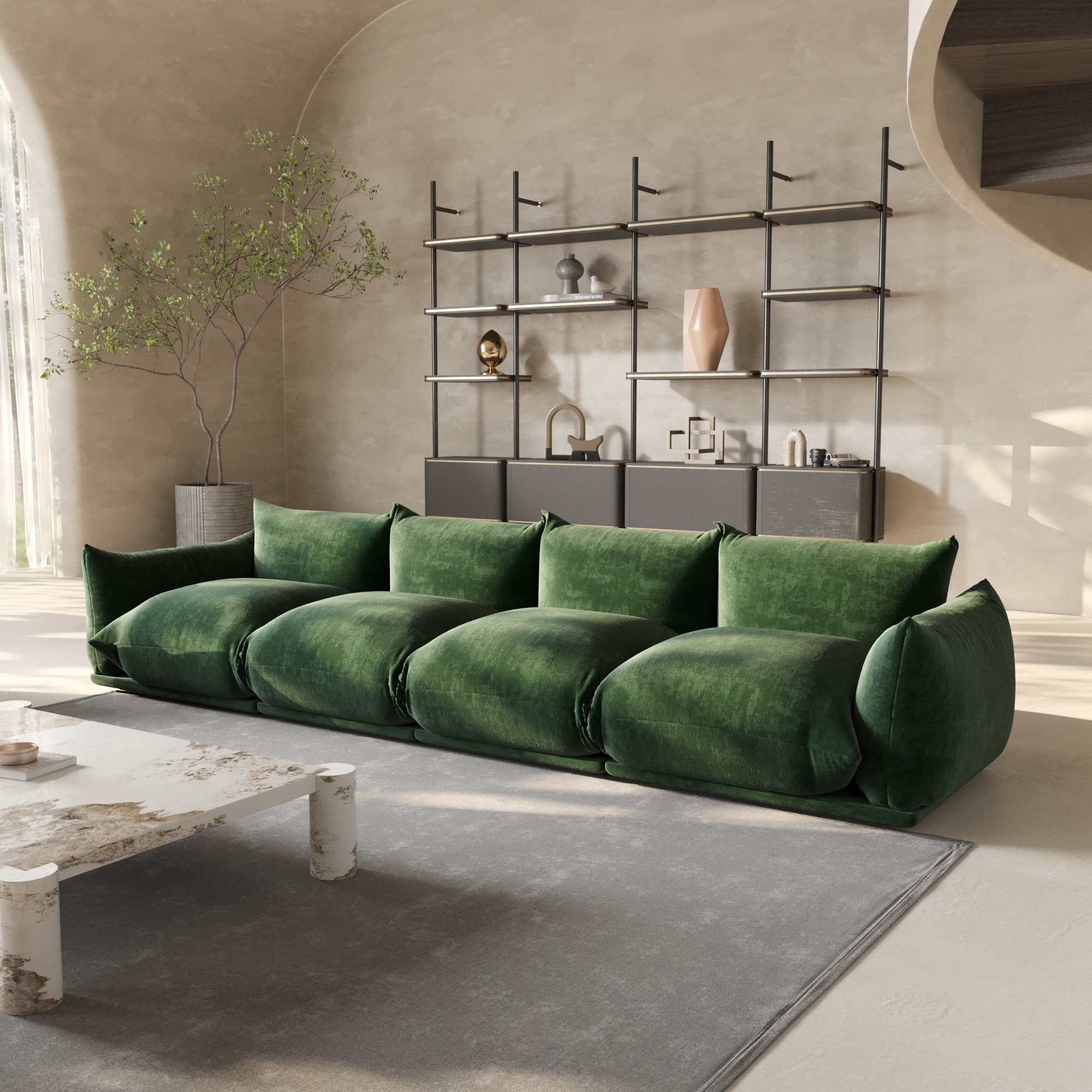 BuotiqHom DH-A-119GN-S4 131-in Modern Green Chenille 4 -seater Sectional