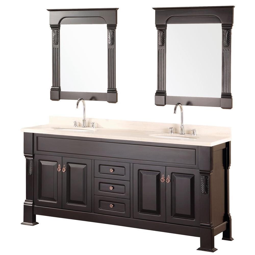 Design Element DEC081B Designer's Pick 72-in Espresso Undermount Double Sink Bathroom Vanity with Beige Marble Top (Mirror Included)