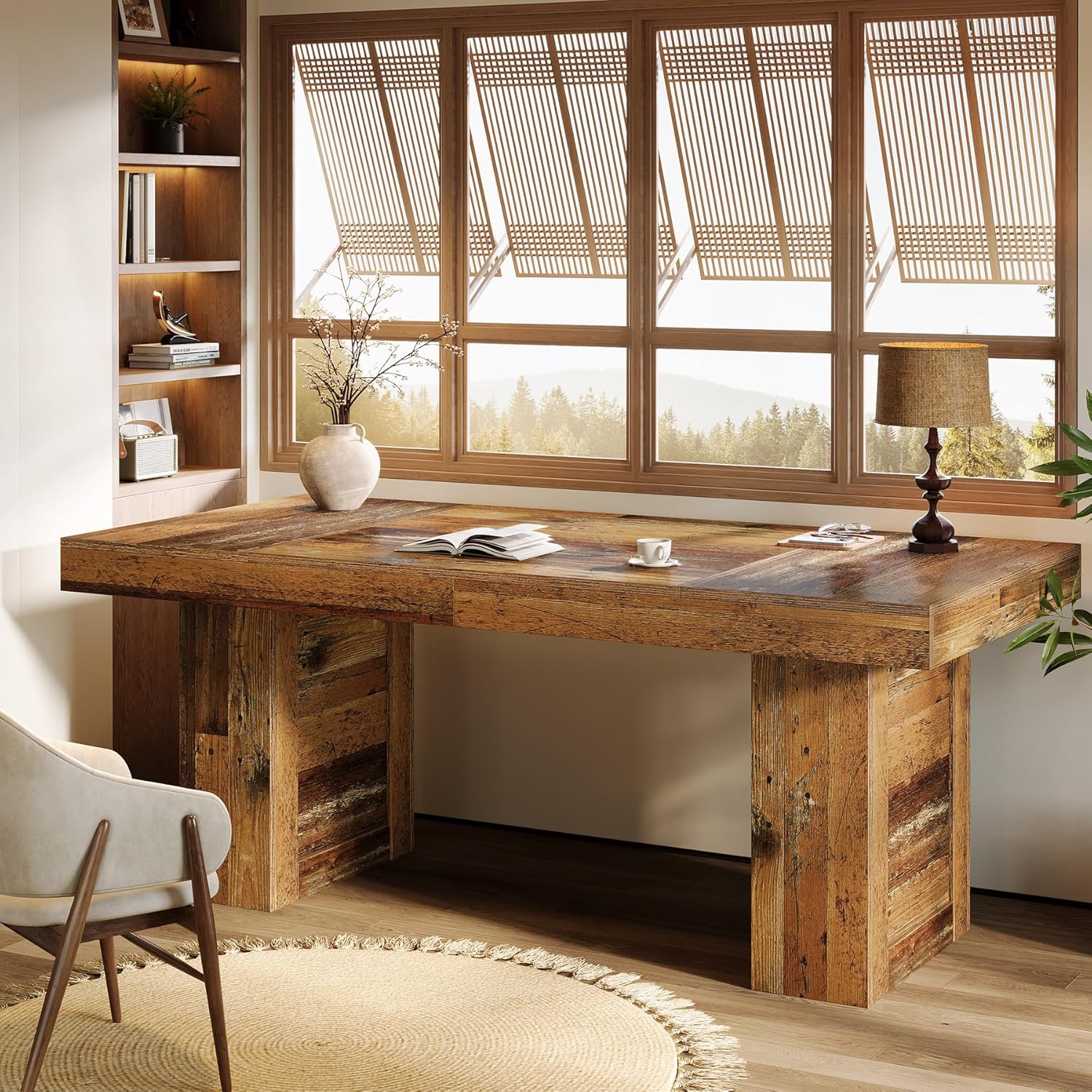 Tribesigns 63 inch W  Brown Computer Desk Writing Table with Heavy Duty Legs