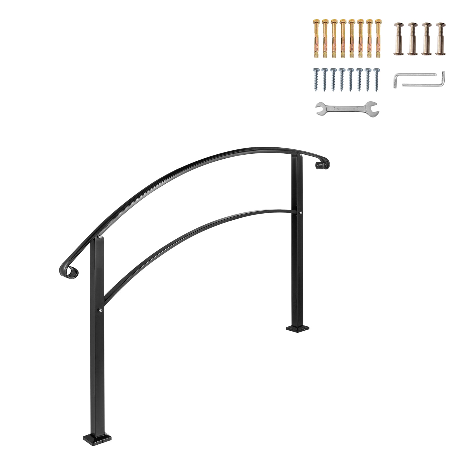 VEVOR SC3FTHWTYFSB00115V0 Handrails for Outdoor Steps  Fit 1 or 3 Steps Outdoor Stair Railing  Black Wrought Iron Handrail  Flexible Front Porch Hand Rail  Transitional Handrails for Concrete Steps or Wooden Stairs