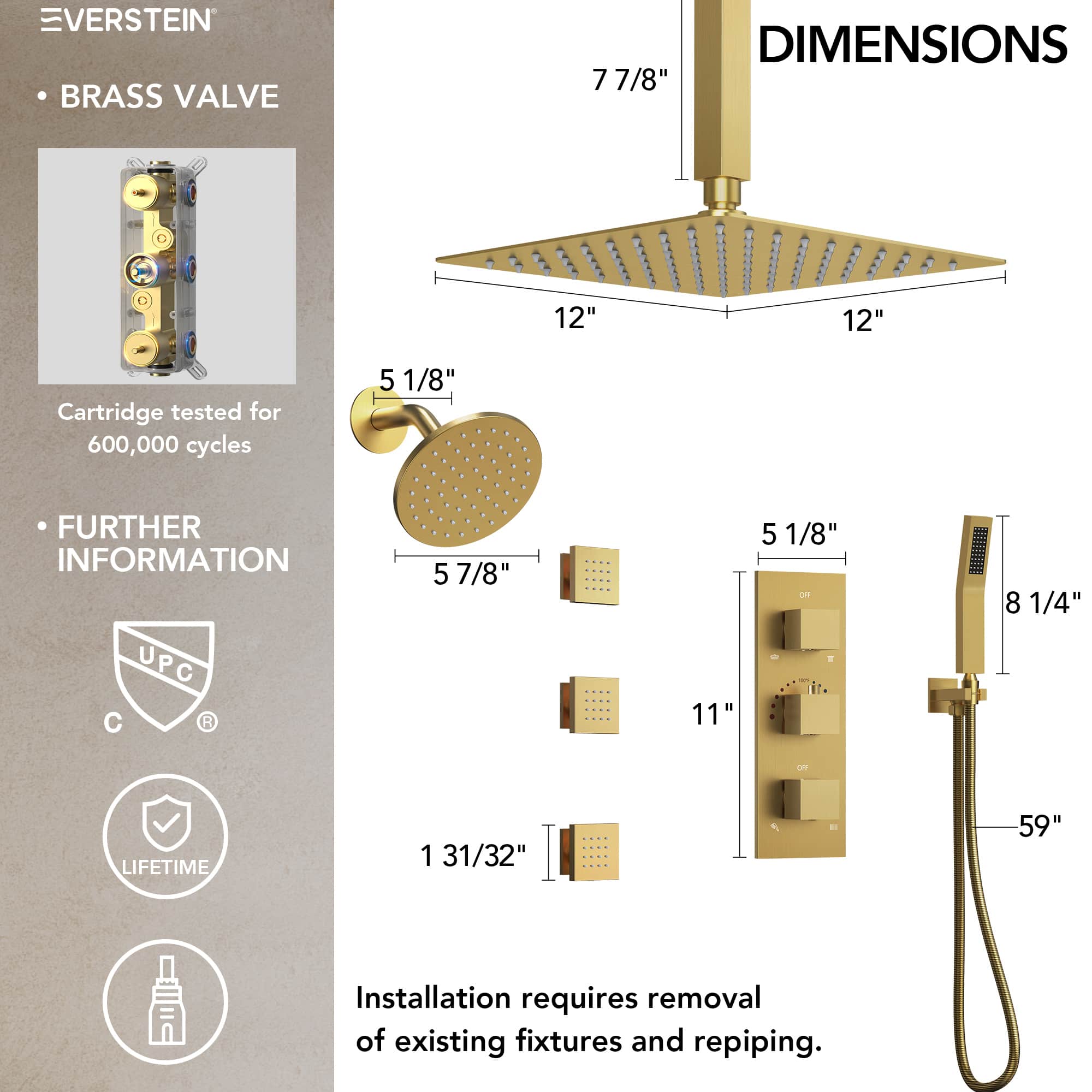EVERSTEIN SFS-1067-GD12 Tub-Shower-Faucets - View #11