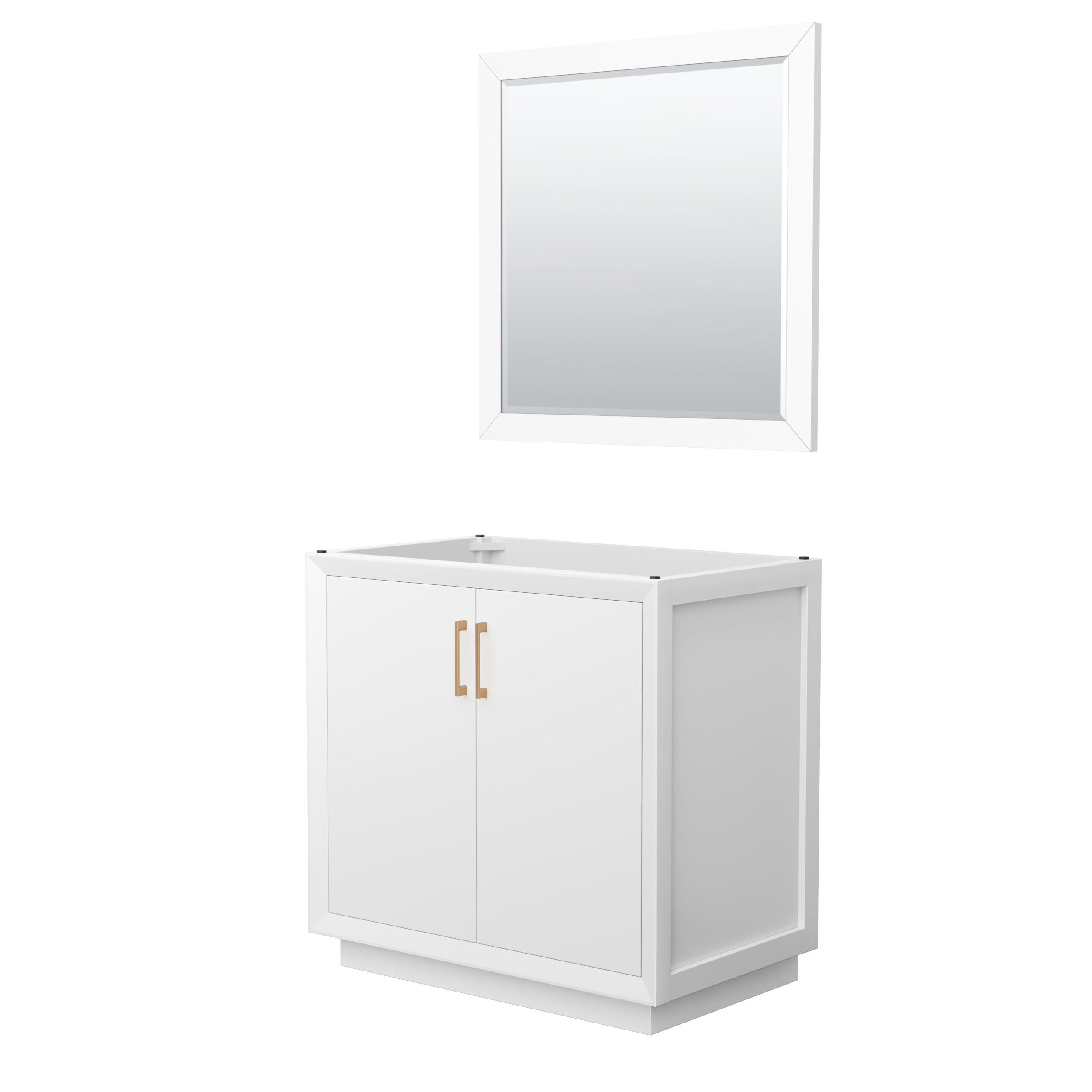 Wyndham Collection WCF414136SWZCXSXXM34 Strada 36-in White with Satin Bronze Trim Bathroom Vanity Base Cabinet without Top (Mirror Included)