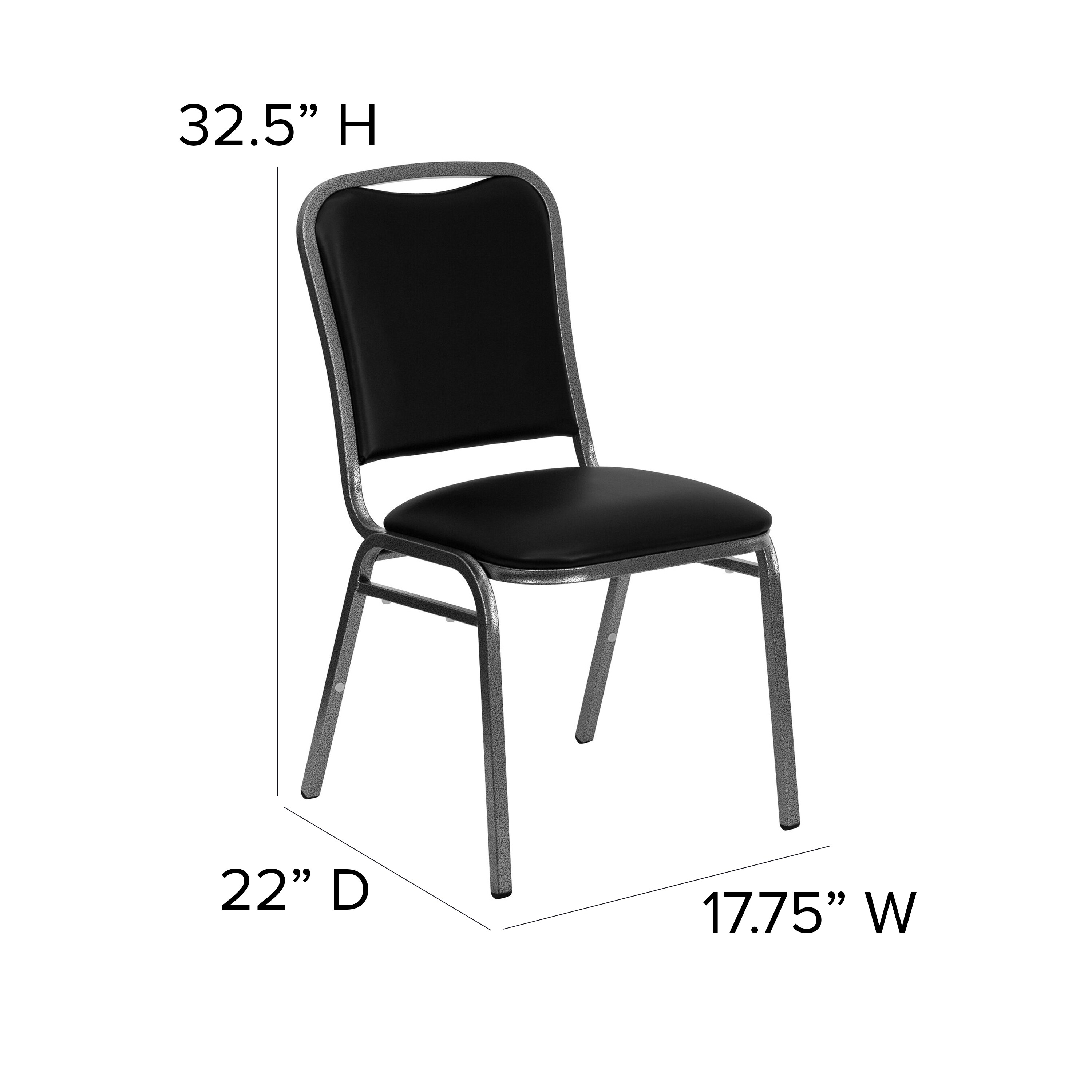 Elegant Black Vinyl and Silver Metal Stacking Banquet Chair