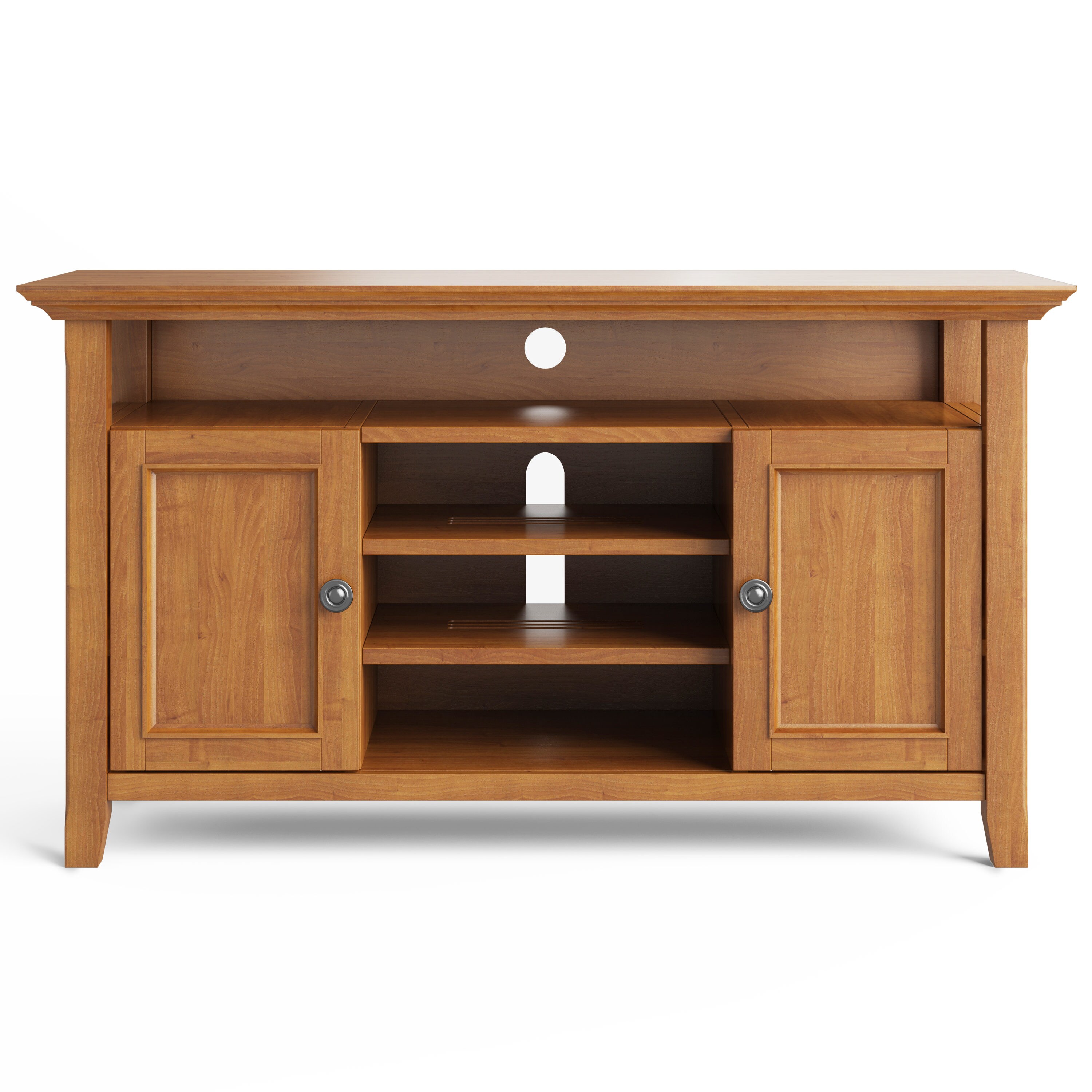 Light Golden Brown Solid Wood TV Media Stand with Cabinets