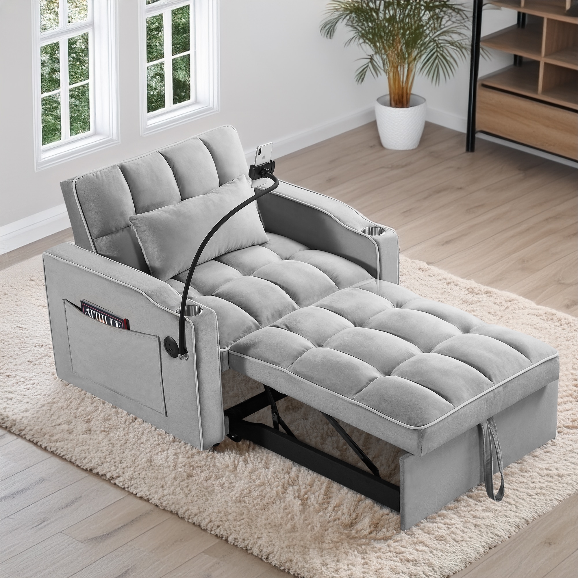 Flynama L-199598AAP Gray Contemporary/Modern Velvet Sofa bed