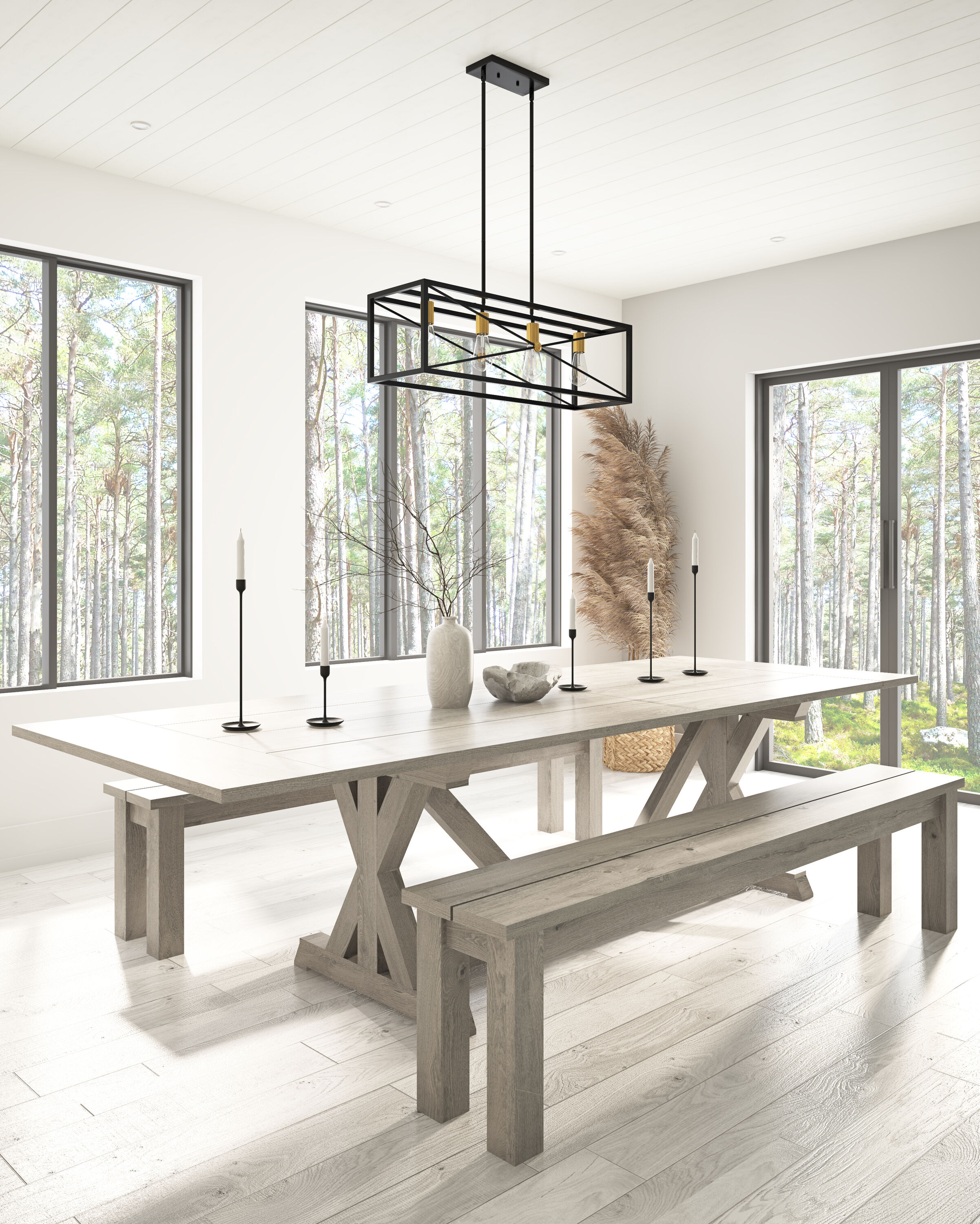 Matte Black Metal 4-Light Kitchen Island Pendant