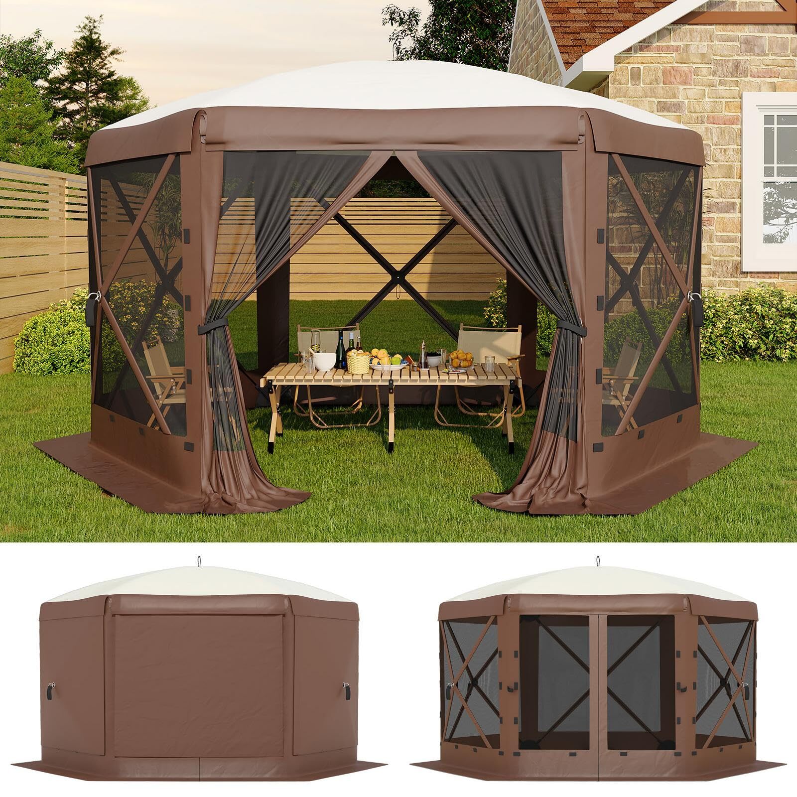 GarveeLife 13FT 6 Sided Pop Up Gazebo Tent OnePush Setup Canopy Tent with Removable Canopy Top Wind Cloths #WEAS-56VJ-79T