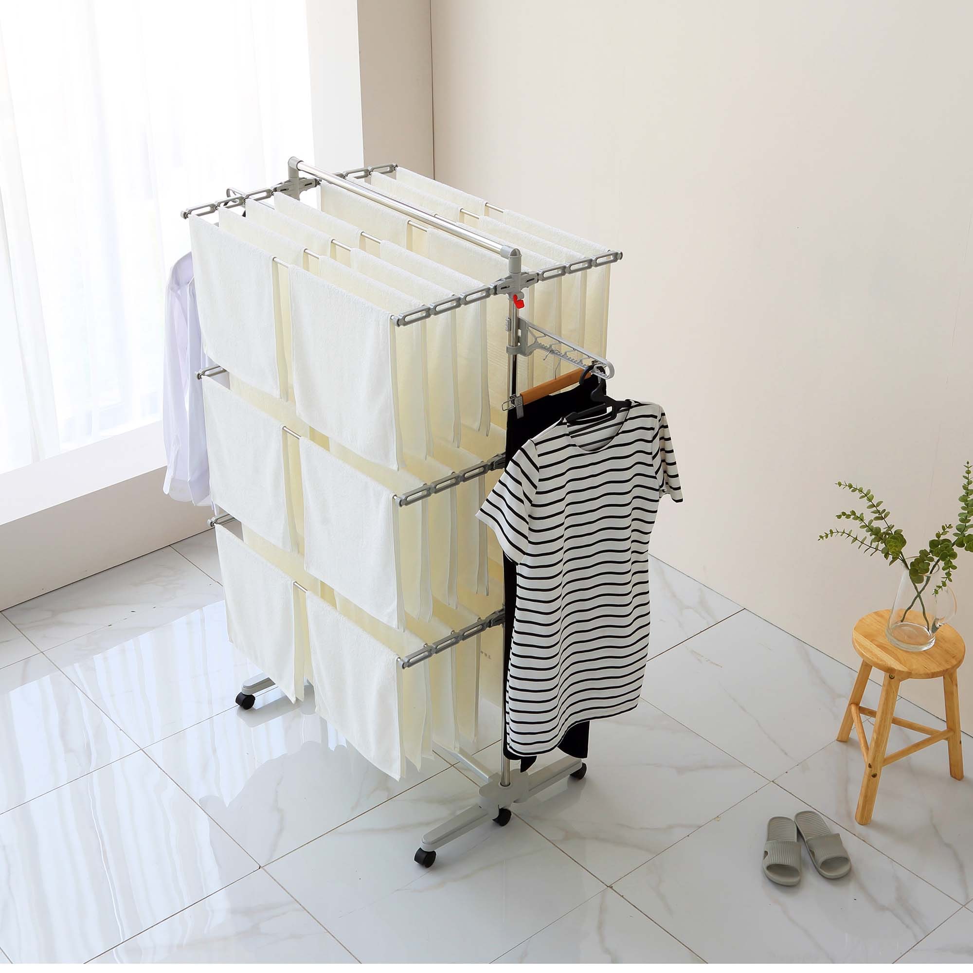 Hastings Home 3-Tier 45-in Metal Drying Rack, Freestanding Laundry Drying  Rack with Wheels