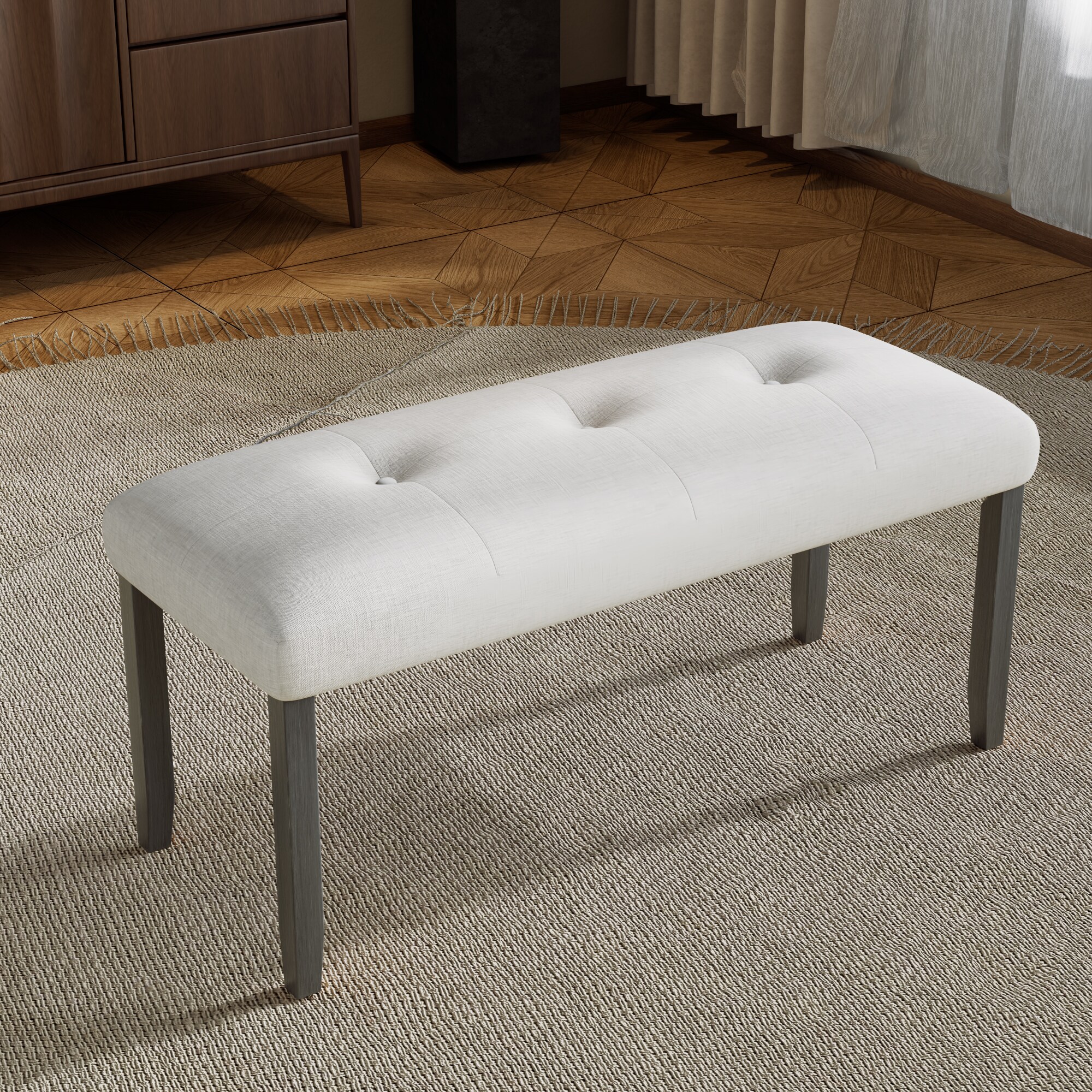 Upholstered Tufted Bench Modern Bedroom Dining Bench Fabric