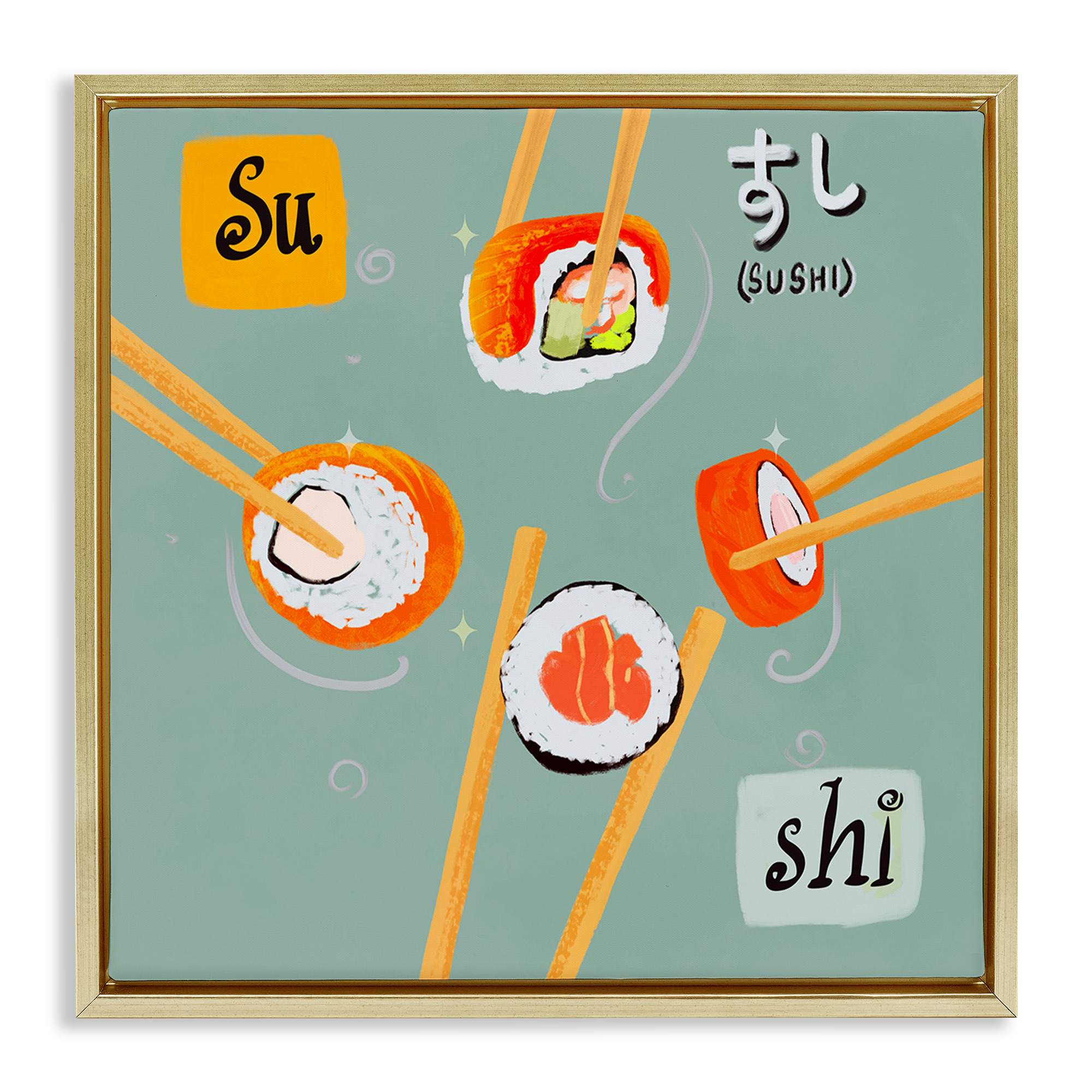 Stupell Industries BS-461-FFG-24X24 Tasty Sushi Party Gathering Gold Framed Floater Canvas Wall Art By Juliet Rose Philips  25 x 25
