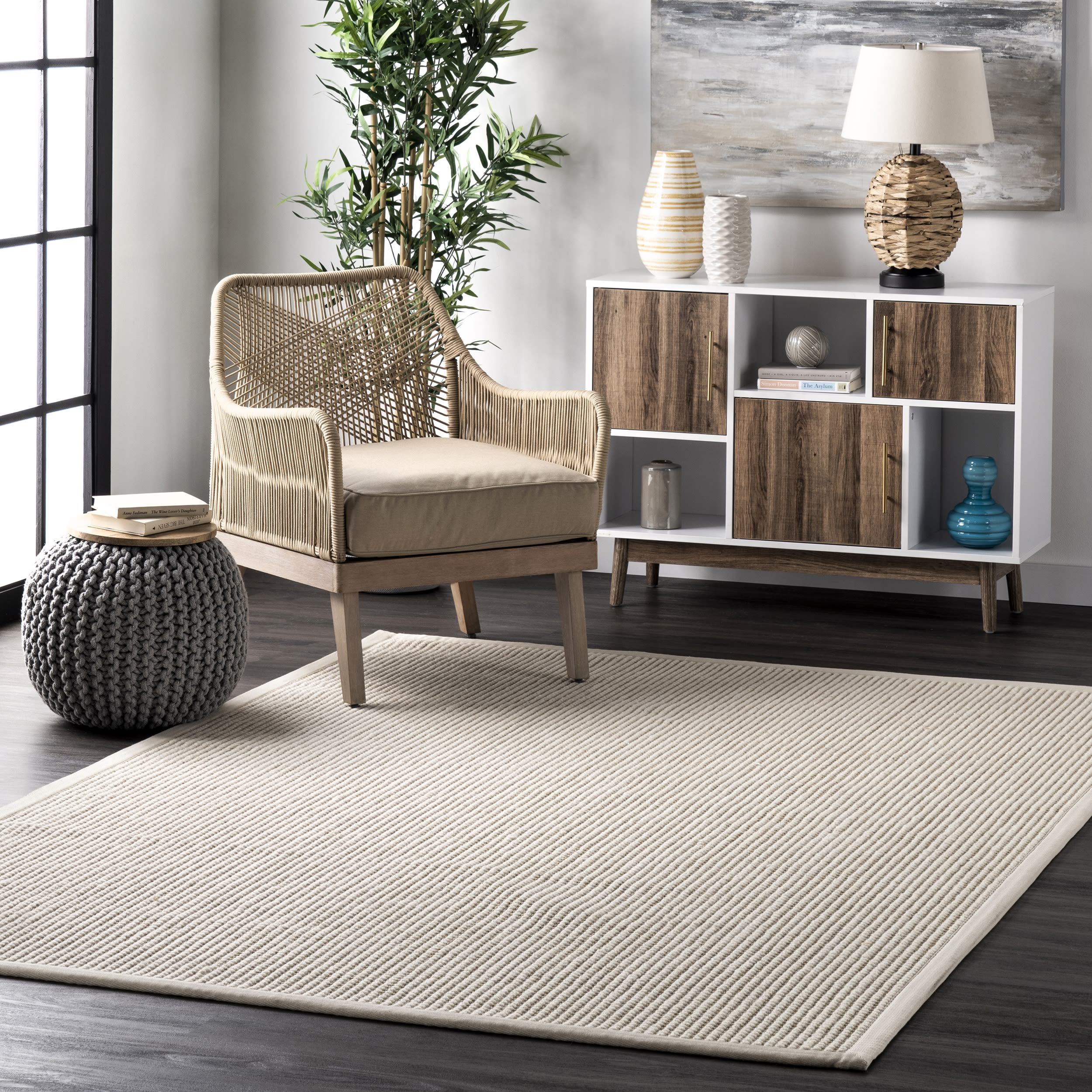 Ivory and Beige Reversible Wool Cotton 4' x 6' Area Rug