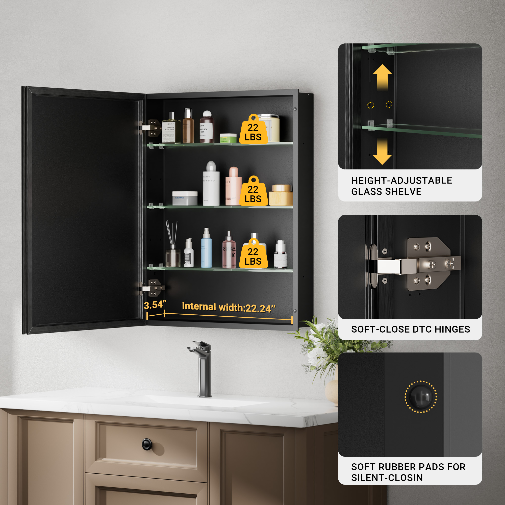 QueenFun MCBB2430BK Bathroom-Medicine-Cabinets - View #7