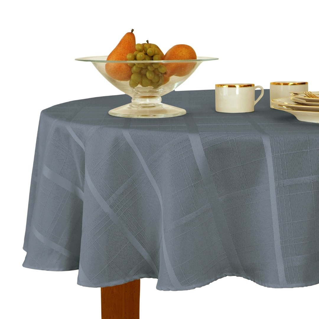 Elrene Home Fashions 026865994773 Elegance Plaid Jacquard 60"x84" Oval Indoor Blue Shadow Table Cover for 6-ft rectangle