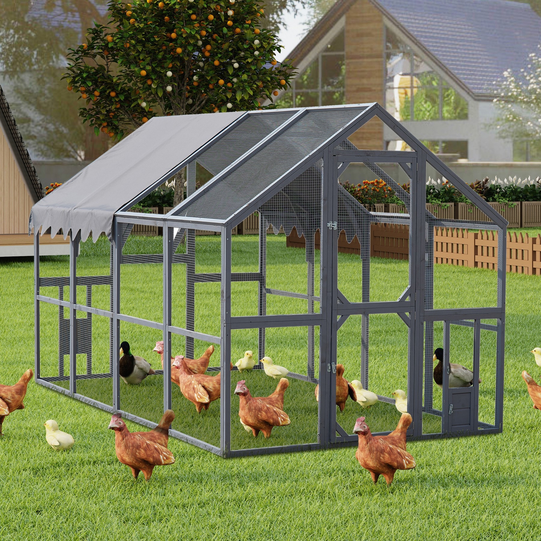 Huluwat - Outdoor Chicken Coop Enclosures 110Inches Large Kitten Playpen Upgrade Waterproof Cover...