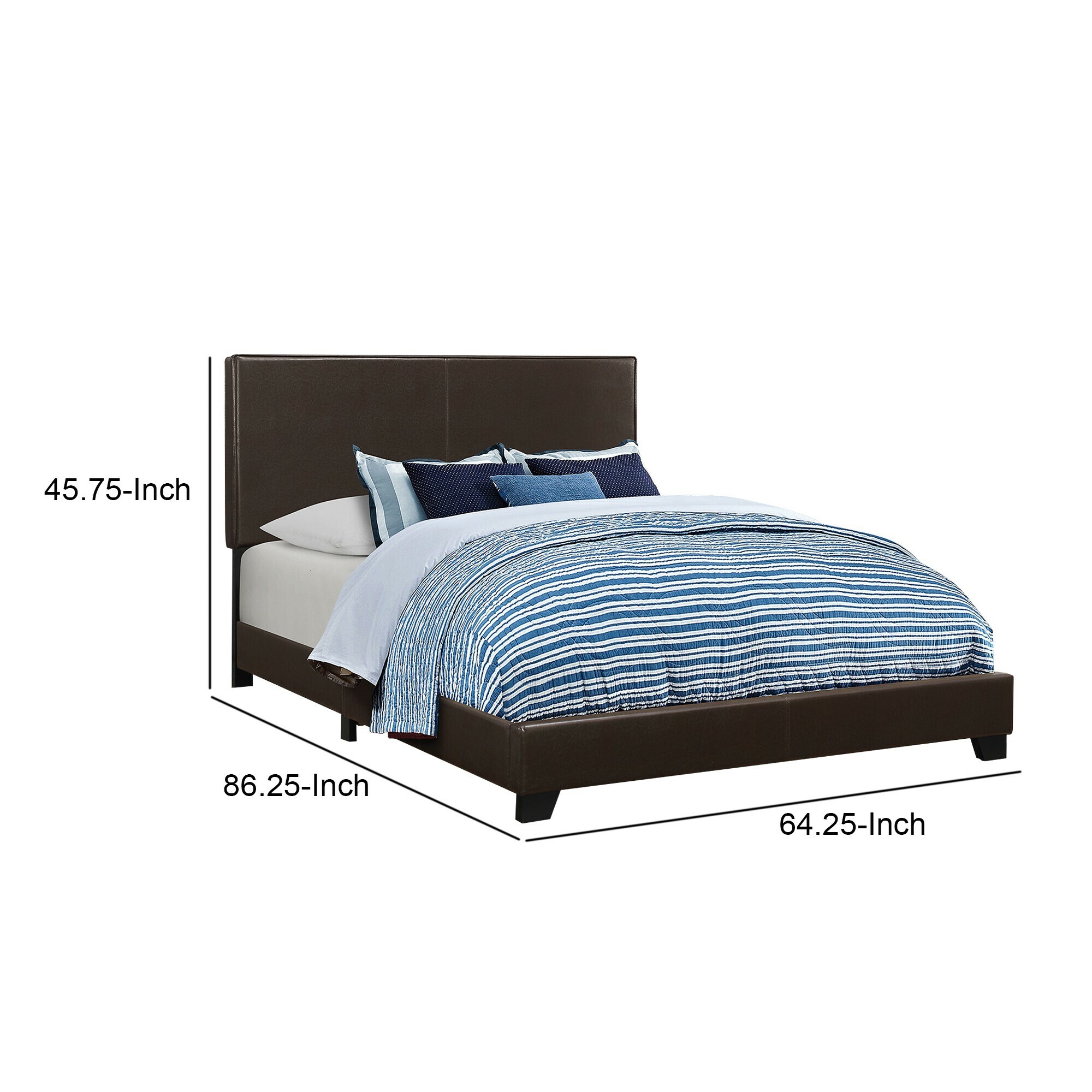 Contemporary Brown Leather-Clad Queen Platform Bed with Wooden Frame