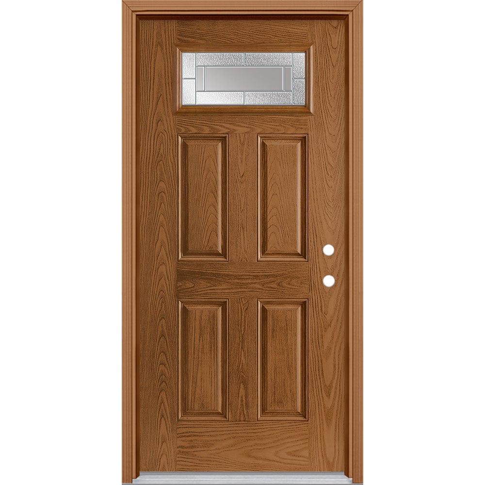 Masonite 3419779 Focus 36-in x 80-in x 4-9/16-in Fiberglass 1/4 lite Left-hand inswing Woodhaven Stained Prehung Front Door with Brickmould Insulating core