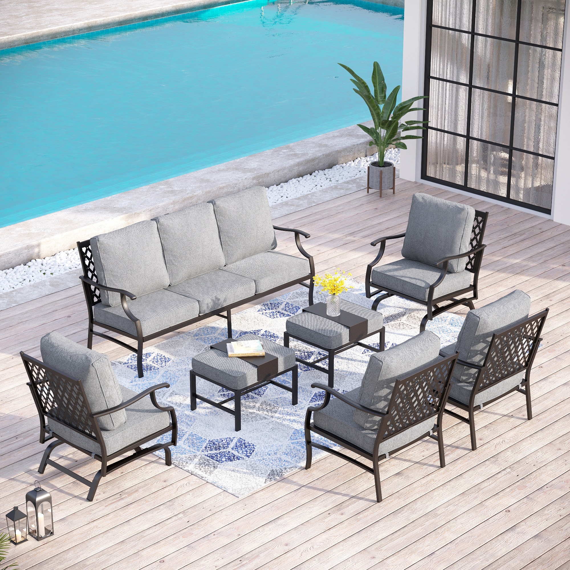 Sunshine Valley CP003-06-9-GR 7 -Piece Patio Sofa Conversation Set with Gray CUSHION PRO Cushions
