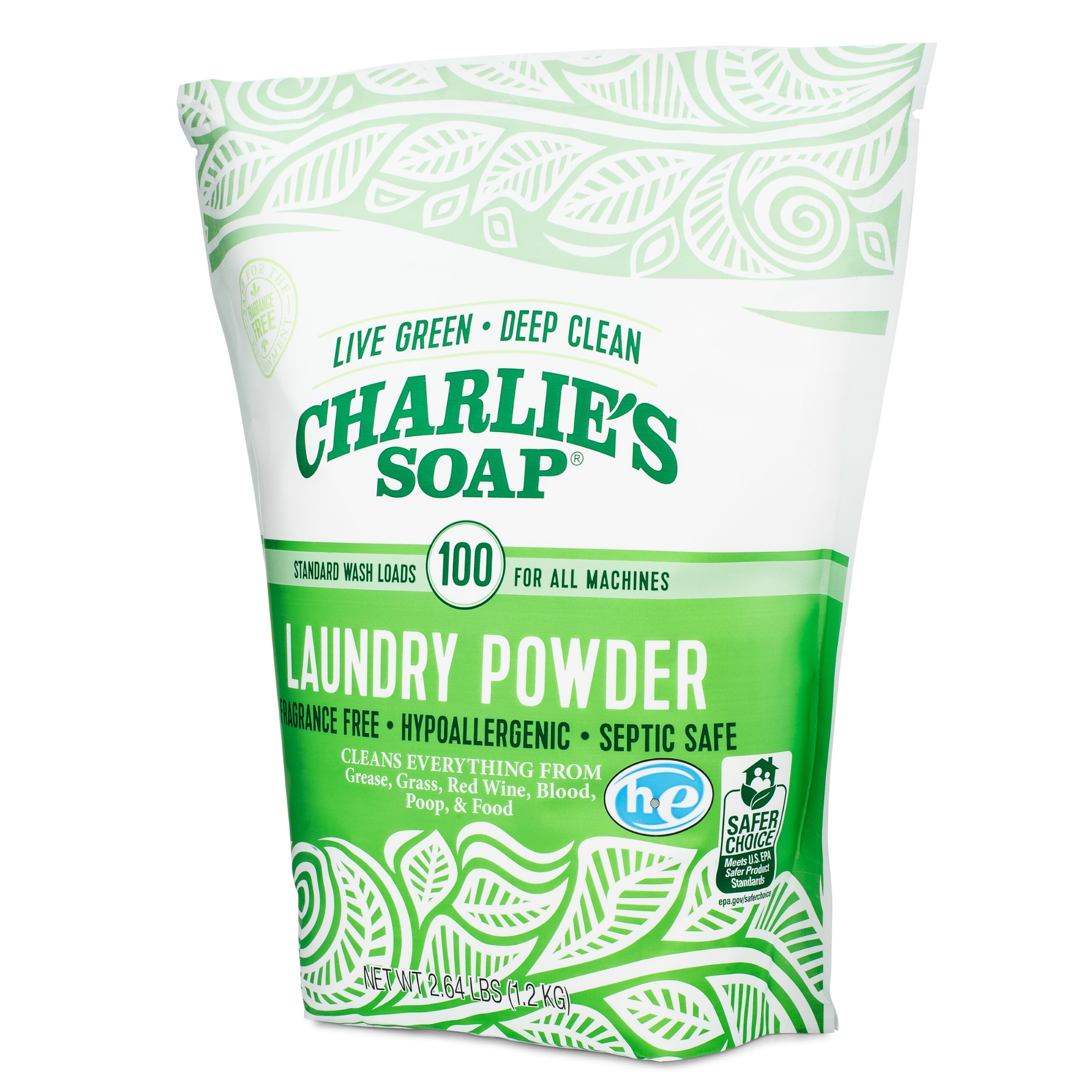 Charlie's Soap Natural Powder Laundry Detergent 100 Loads Fragrance ...