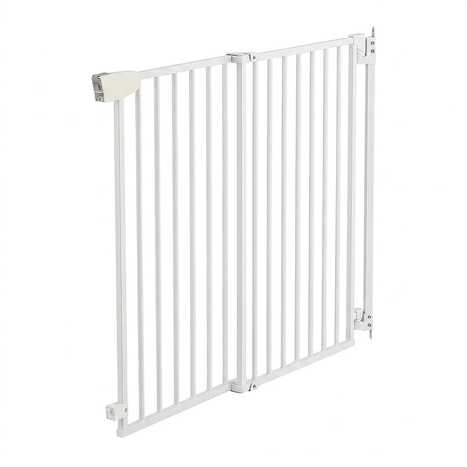 GIVIMO 36-in High Steel Baby Gate for Stairs with 29-43-in Adjustable Width No Bottom Bar Design One-Handed Operation Dual-Lock System Reinforced Side Bars Drill-Mount Hardware Kit Included White Dog and Pet Gate for Doorways and Hallways