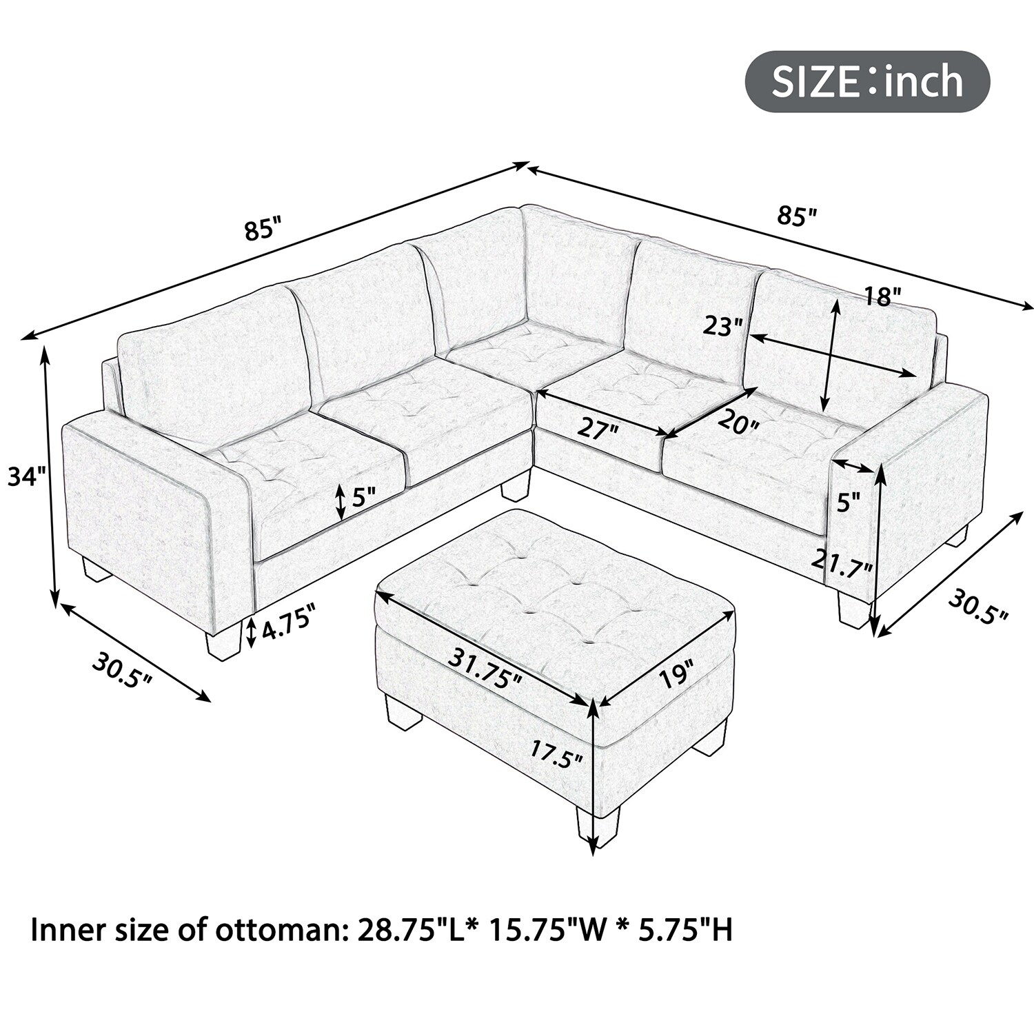 SINOFURN SYA370099GY Sofas-Loveseats - View #20