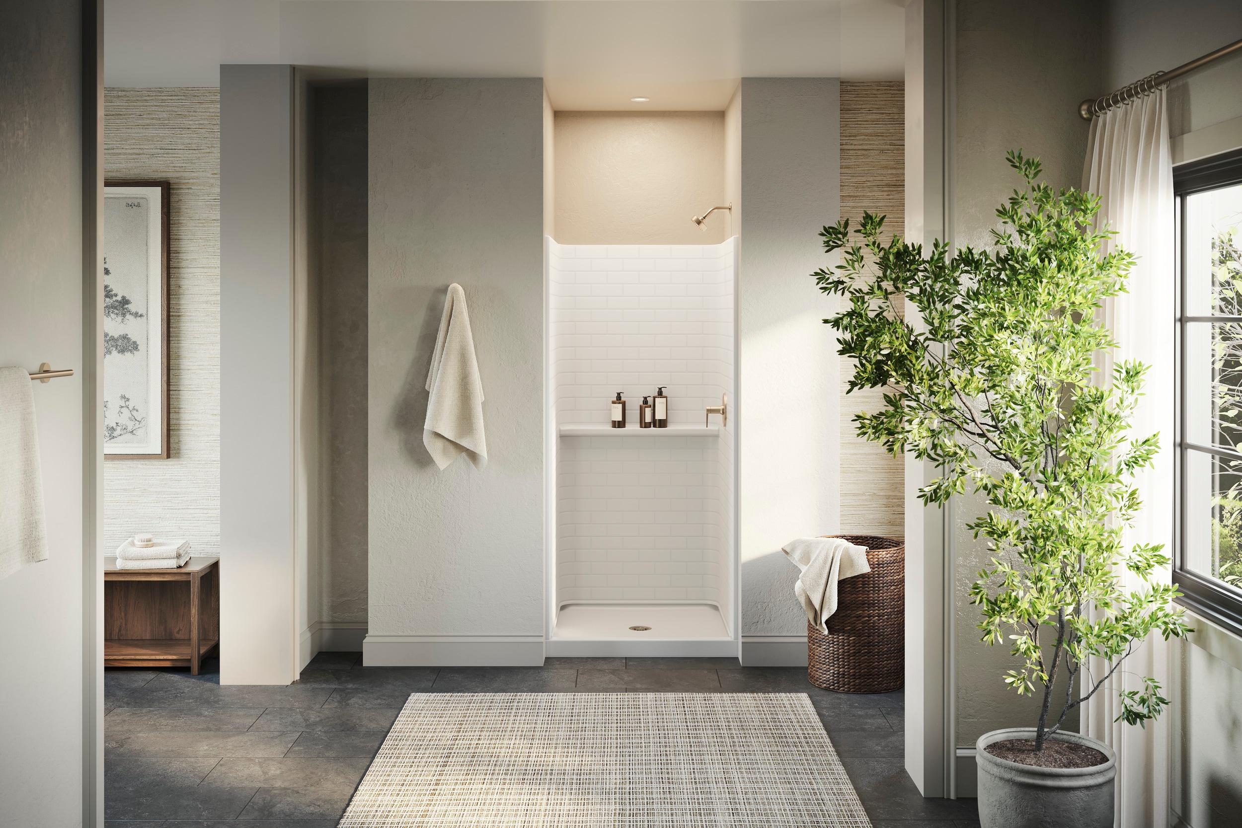 Sterling Traverse 36-in W x 4.75-in D x 73.63-in H White 1 -Piece Direct to Stud Alcove Shower back wall panel