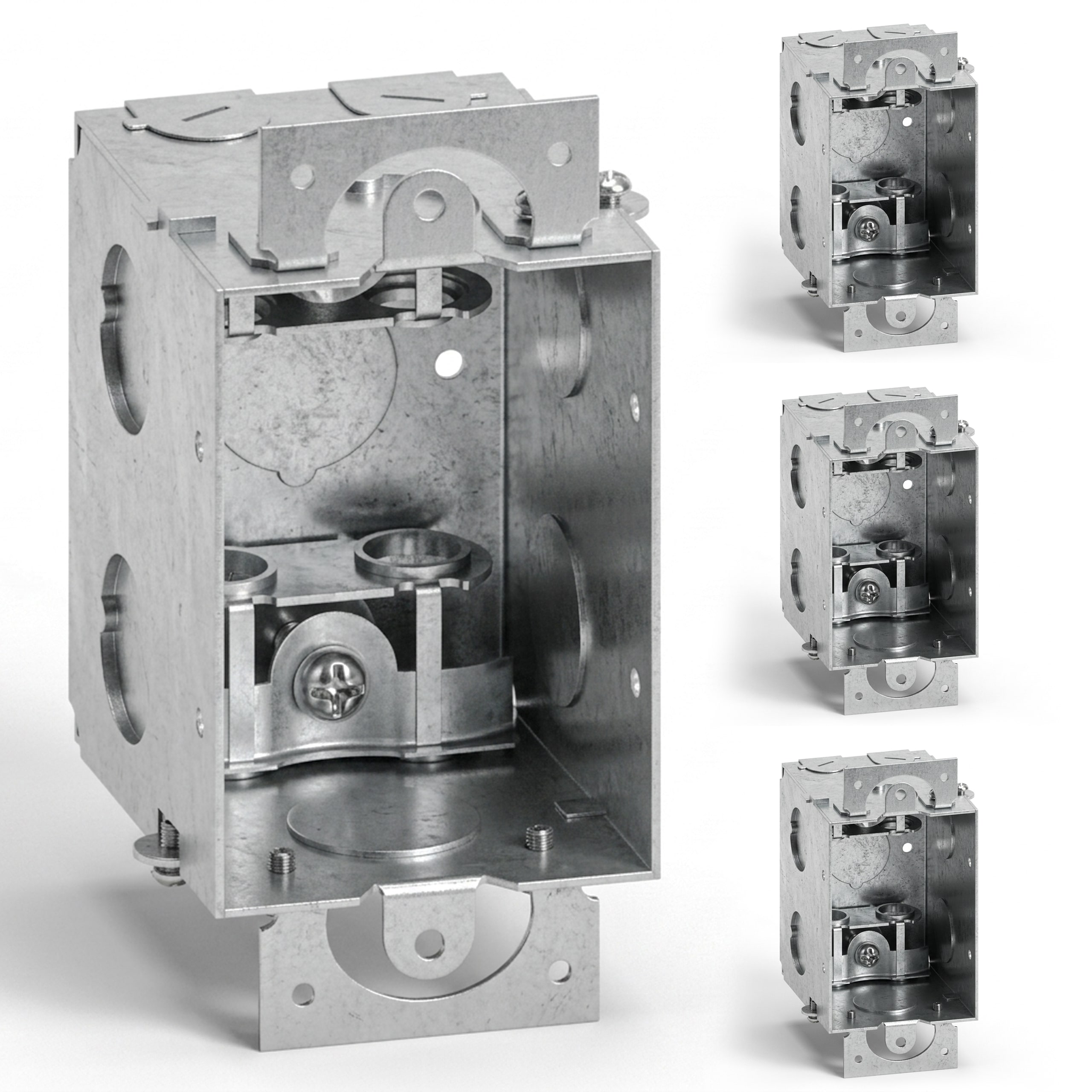 OHLECTRIC  2 1 2 Inch Deep Gangable Switch Box 4 Pack with BX MC Cable Clamp Galvanized Steel 1 2 and 3 4 Knockouts for Residential and Commercial Use