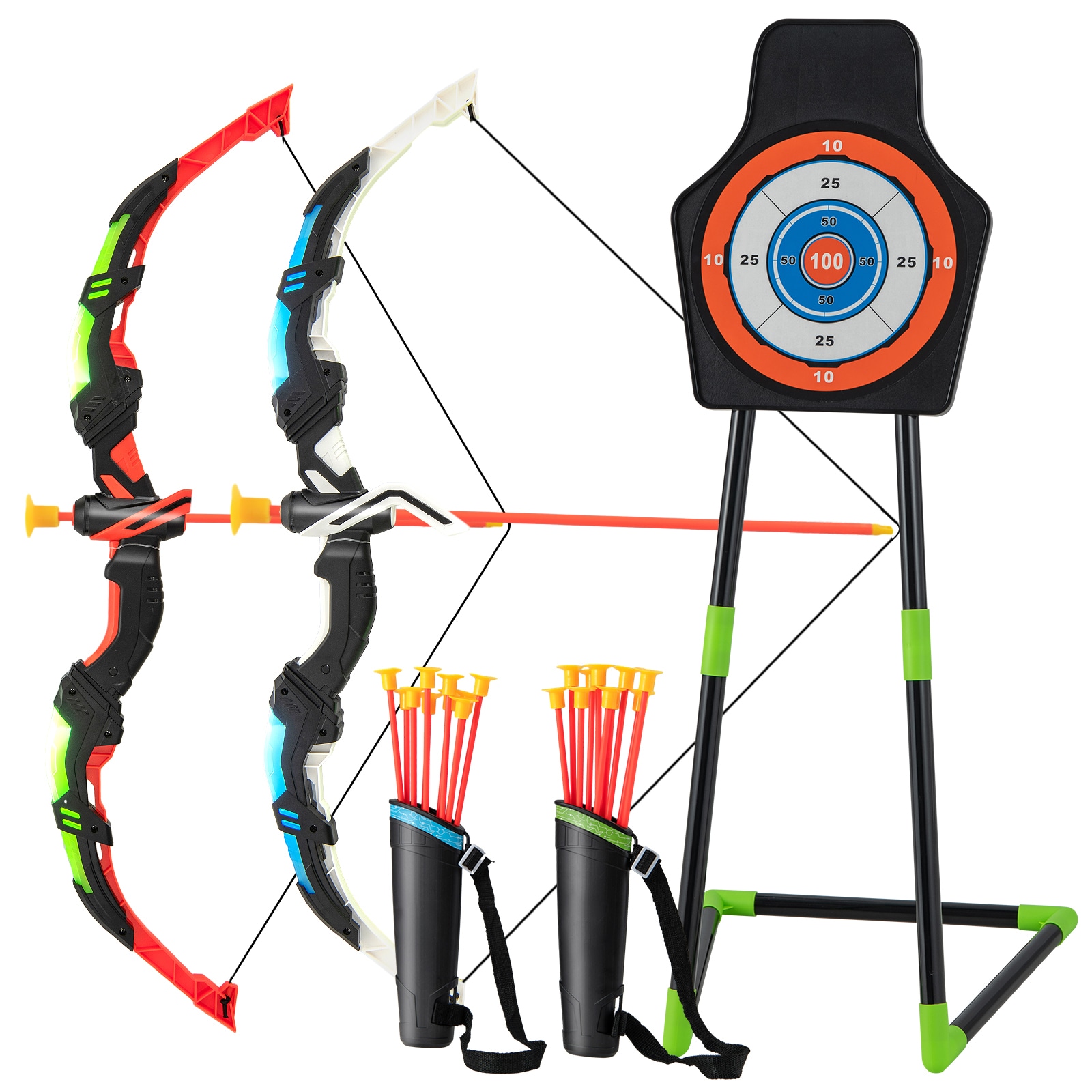 Slickblue Kids Archery Set with LED Lights 20 Arrows and Target for Indoor or Outdoor Fun in Black | D-CO-64001YU