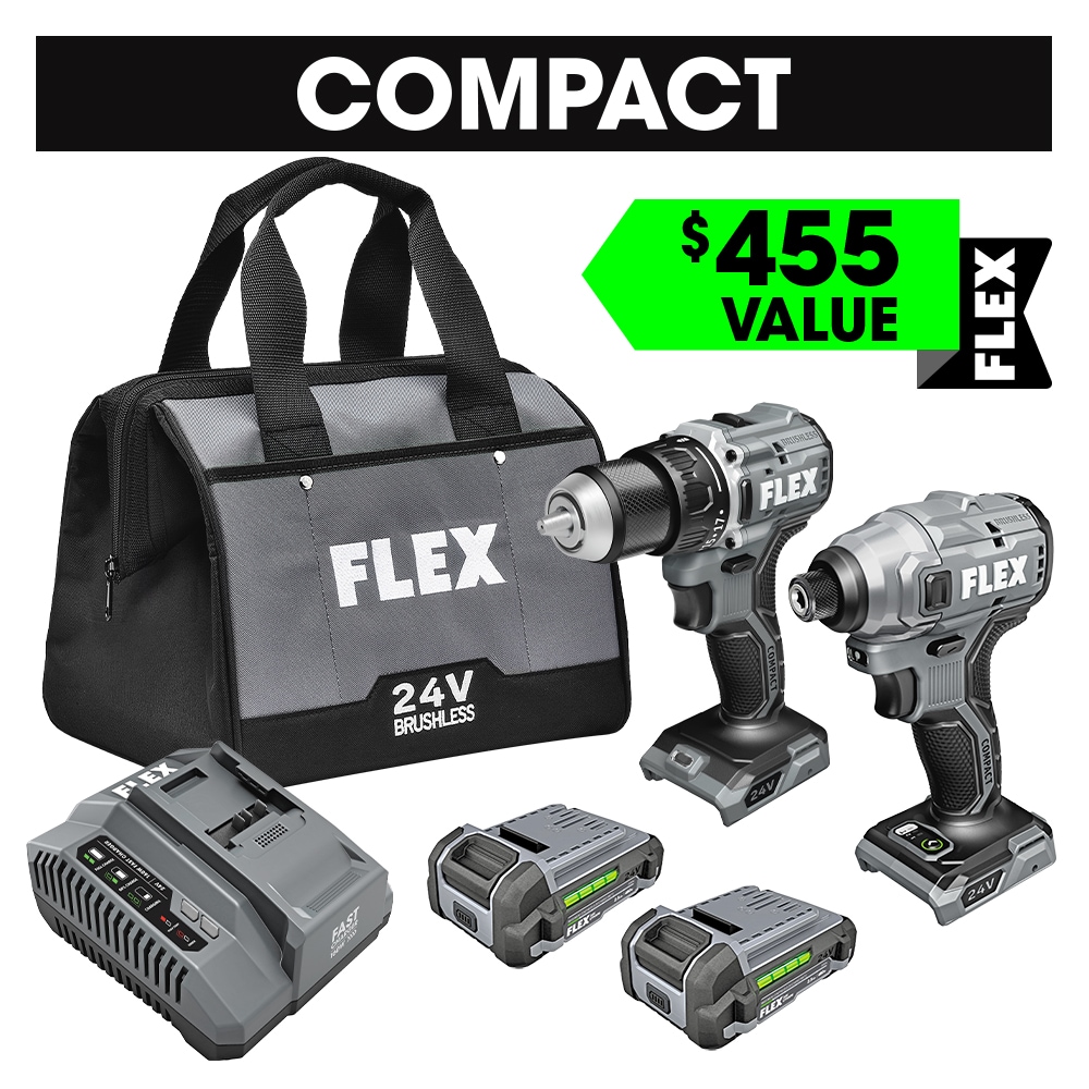 FLEX COMPACT 2-Tool Brushless Power Tool Combo Kit with Soft Case (Li-ion  Batteries and Charger Included)