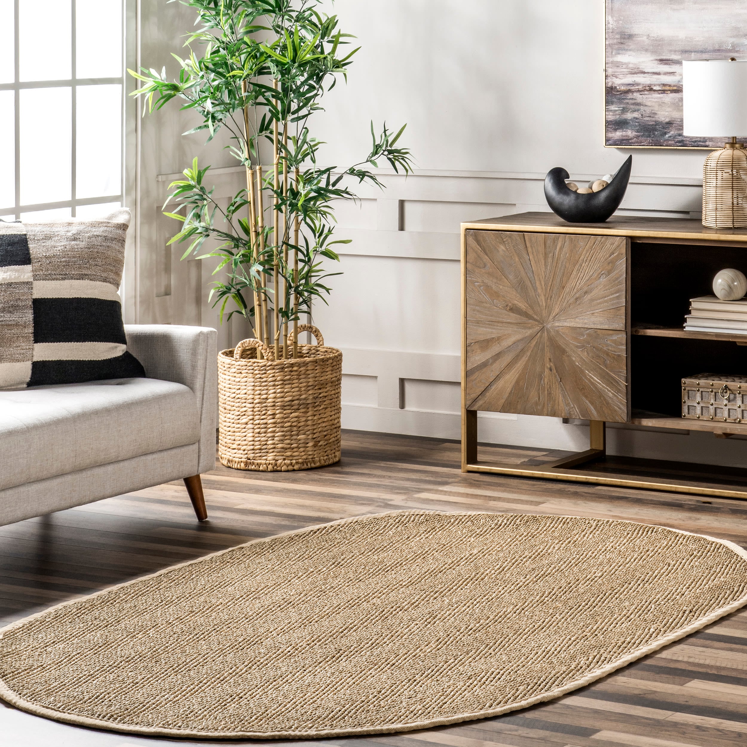 nuLOOM HJSG02A-O508 Larnaca 5 x 8 (ft) Loomed Seagrass Natural Oval Indoor Solid Area rug