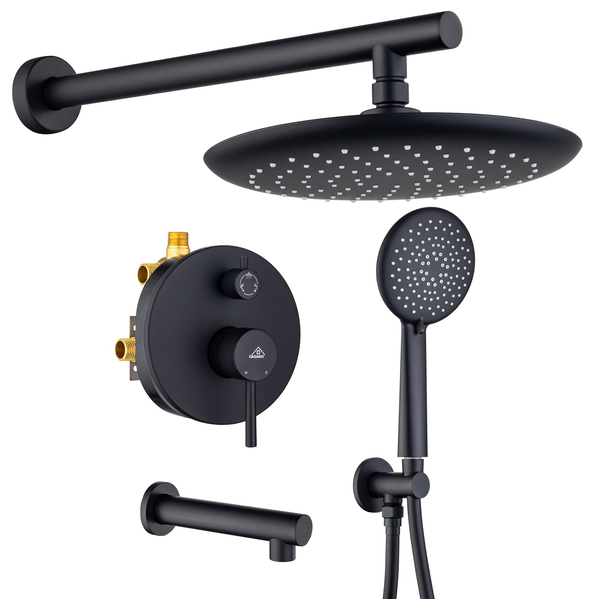 Matte Black Wall Mounted Rain Shower Faucet With Pressure Balanced Valve Shower Systems At