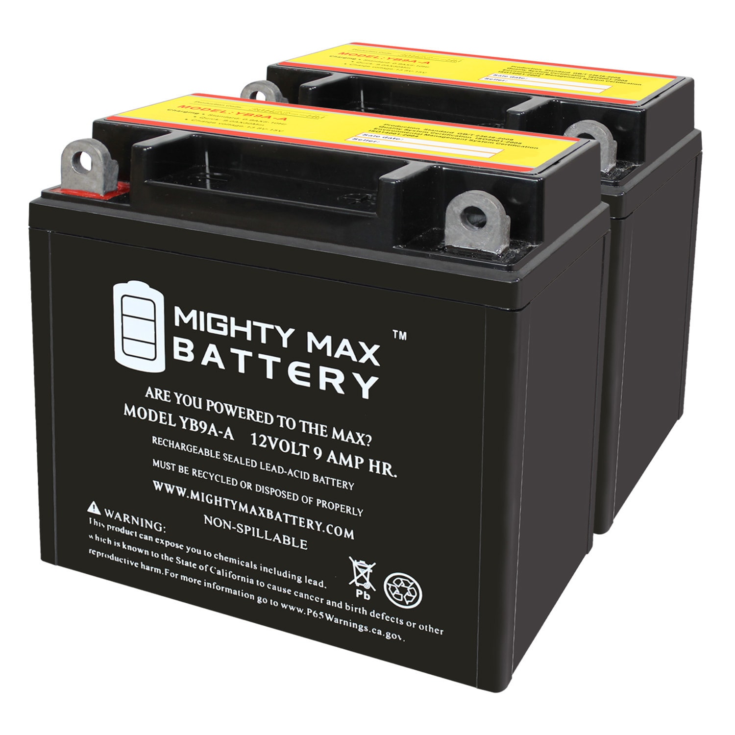 Mighty Max Battery YB9A-A 12V 9AH 130 CCA Honda YB9A-A Quad ATV ...