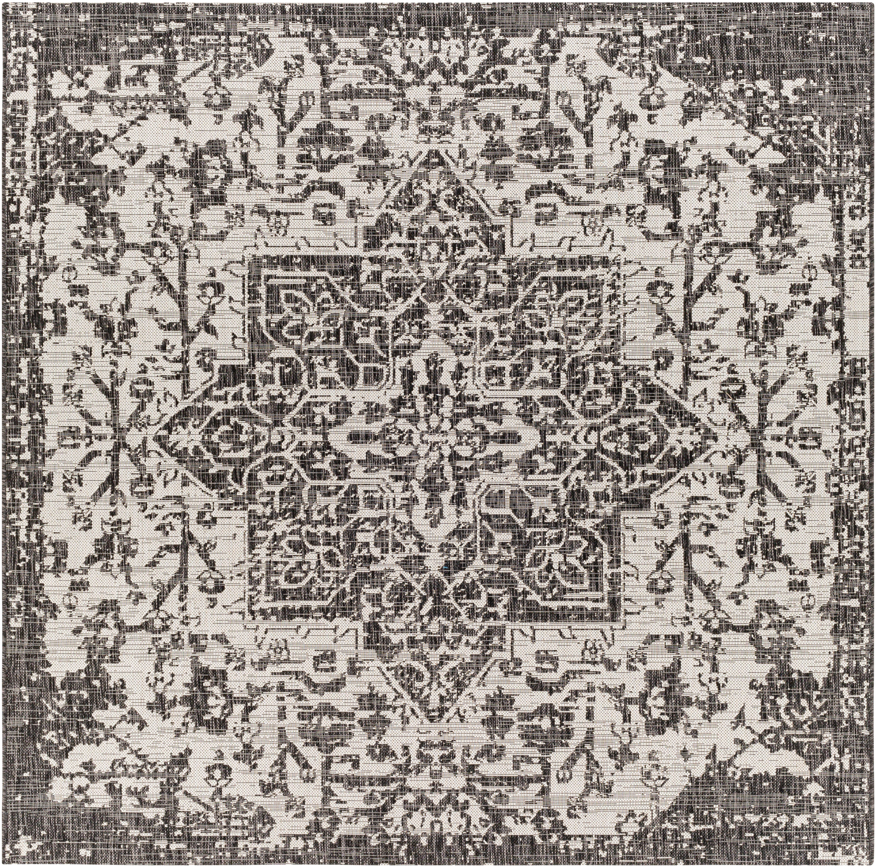 Livabliss EAG2379-67SQ Eagean 7 x 7 (ft) Polypropylene Dark Gray Square Indoor/Outdoor Medallion Oriental Area rug