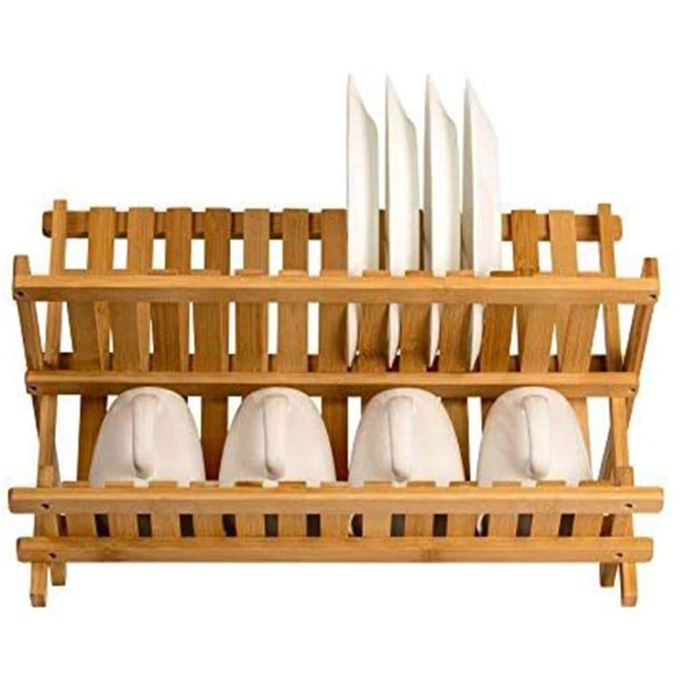 Home It USA Bamboo 3-Tier Freestanding Wood Drying Rack - Natural Brown, Indoor Clothes Drying Stand, Space-Saving, 14-1/2-in x 29-1/2-in x 41-3/4