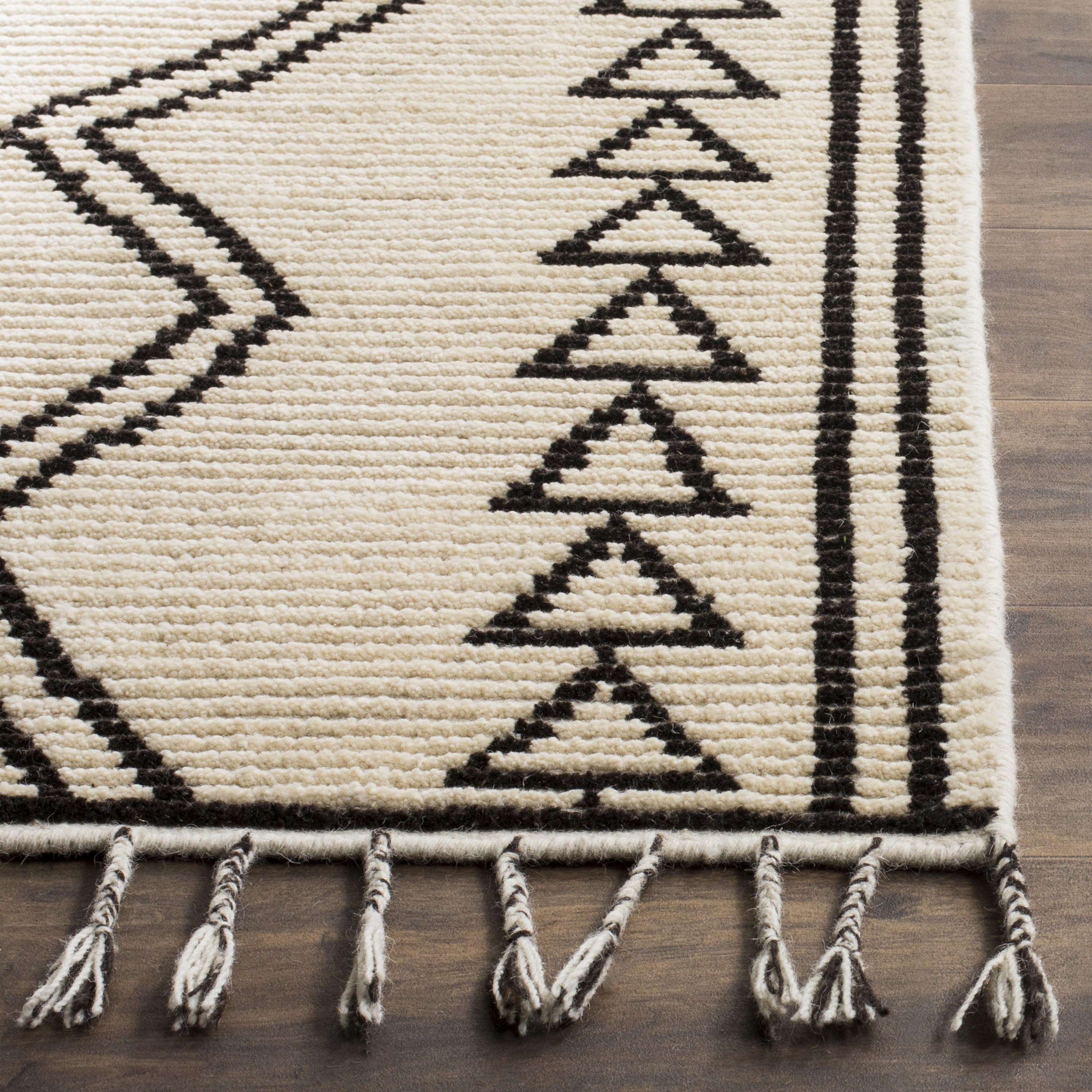 Hand-Knotted Black Geometric Wool Area Rug, 8' x 10'