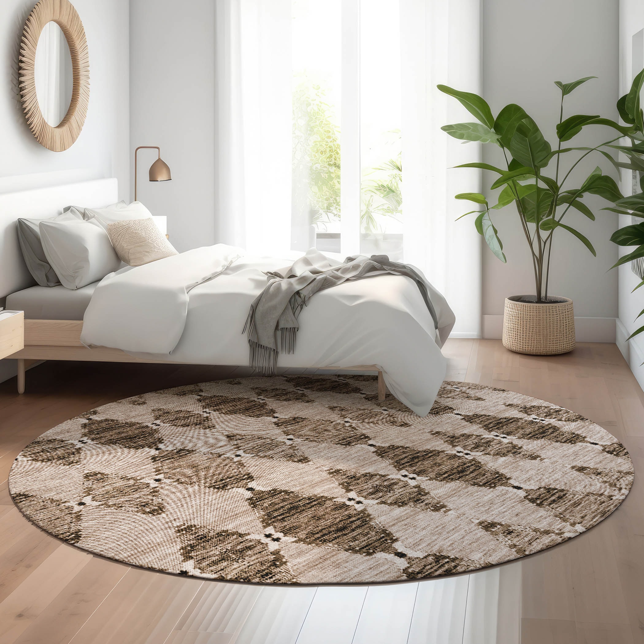 Addison Rugs AMF610MO8RO Mayfield AMF610MO 8 x 8 (ft) Loomed Polyester Mocha Round Indoor Geometric Machine washable Area rug