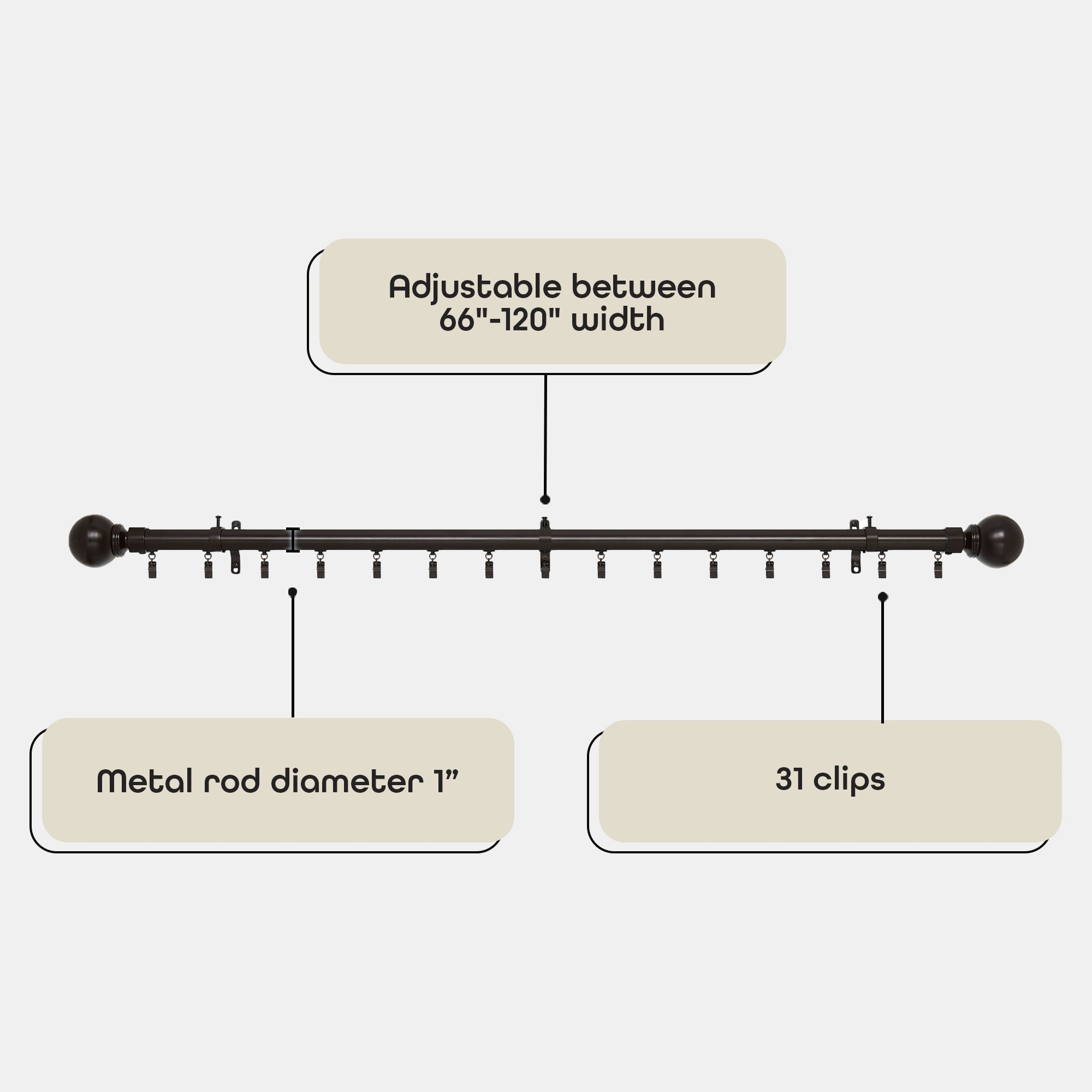 Porter Black Stainless Steel Traverse Curtain Rod