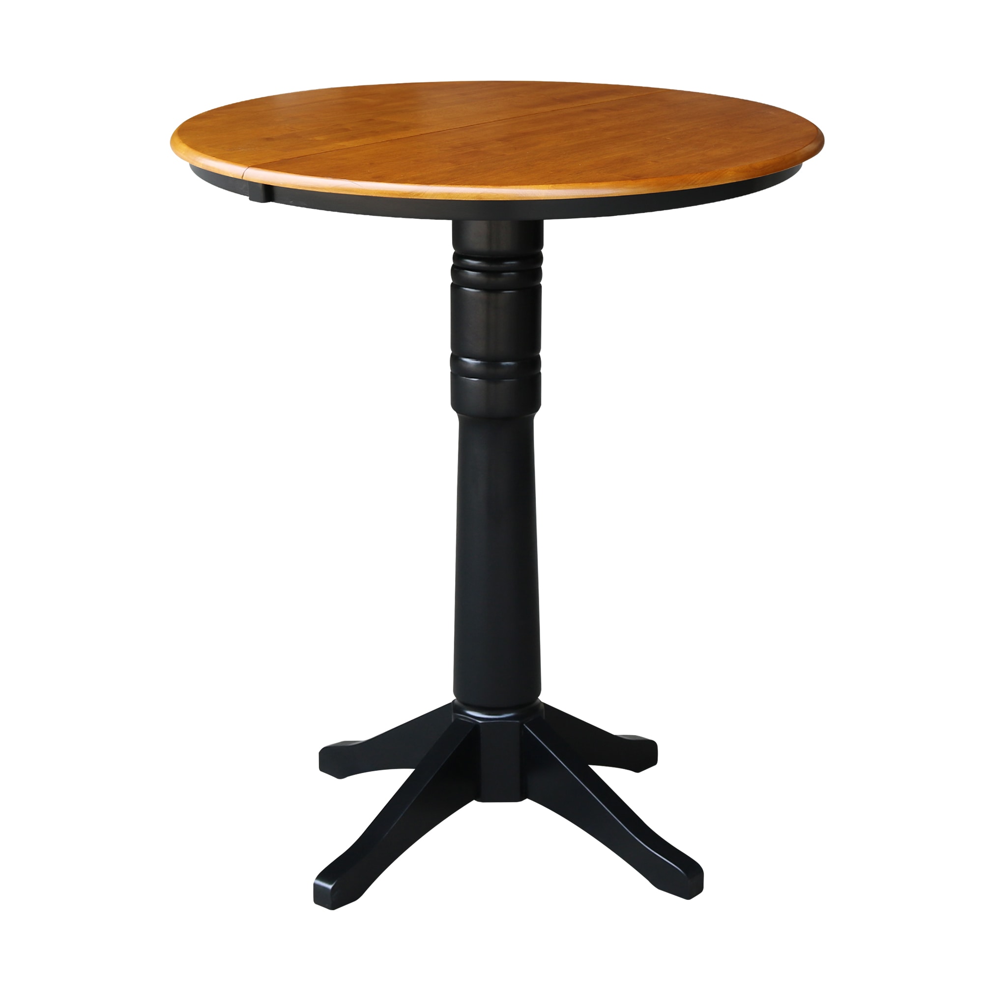 International Concepts K57-36RXT-27B-6B-2 Black/Cherry Round Traditional Extending Removable Leaf Bar Table, Wood with Black Wood Pedestal Base 48-in L x 42.1-in H