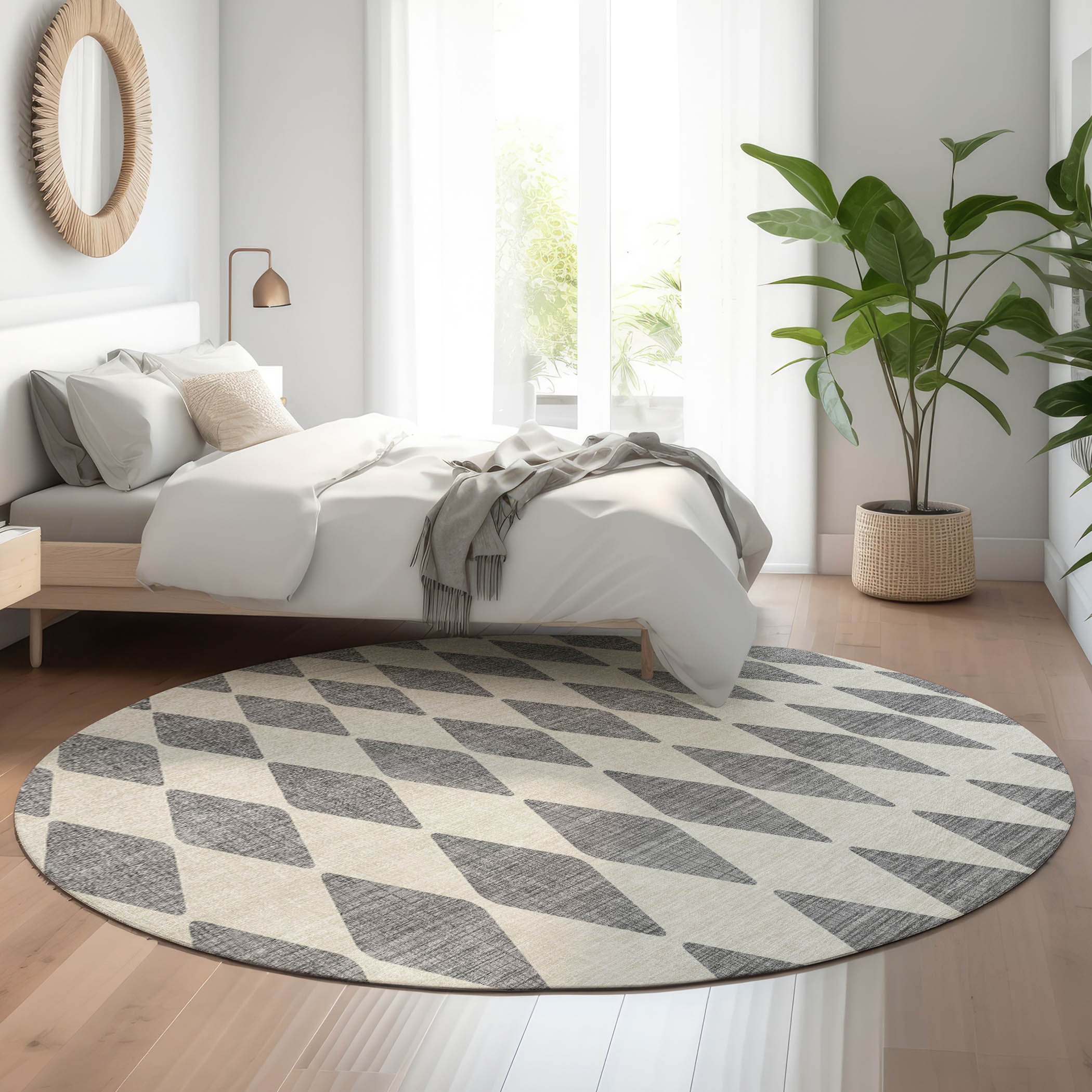 Addison Rugs AMF578GY8RO Mayfield AMF578GY 8 x 8 (ft) Loomed Polyester Gray Round Indoor Geometric Machine washable Area rug