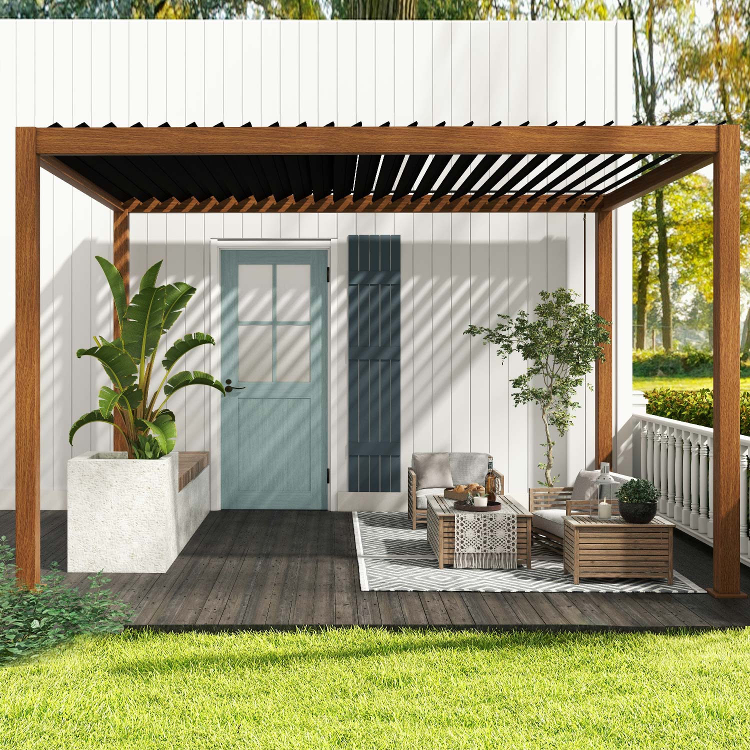 Mirador USSRPG1200137 Modern 10-ft W x 13-ft L x 8-ft 8-in H Takasho Metal Freestanding Pergola with Canopy