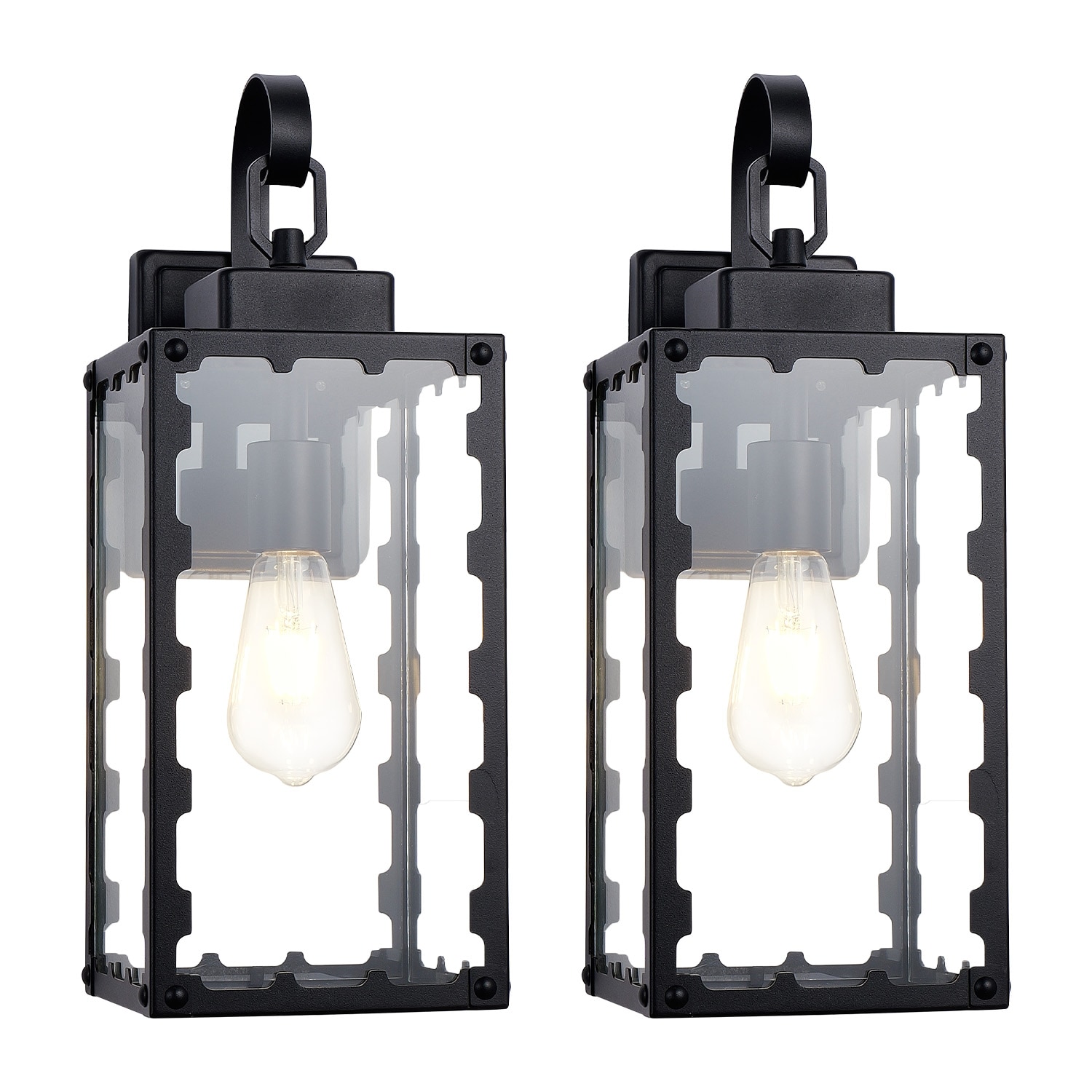 Cuschoice  2-Pack 18-in Large Outdoor Wall Light Fixture Modern Exterior Sconce Lantern with Matte Black Finish and Clear Glass Shade Waterproof Front Porch Lighting for House Garage Patio ETL Listed(No Bulb)