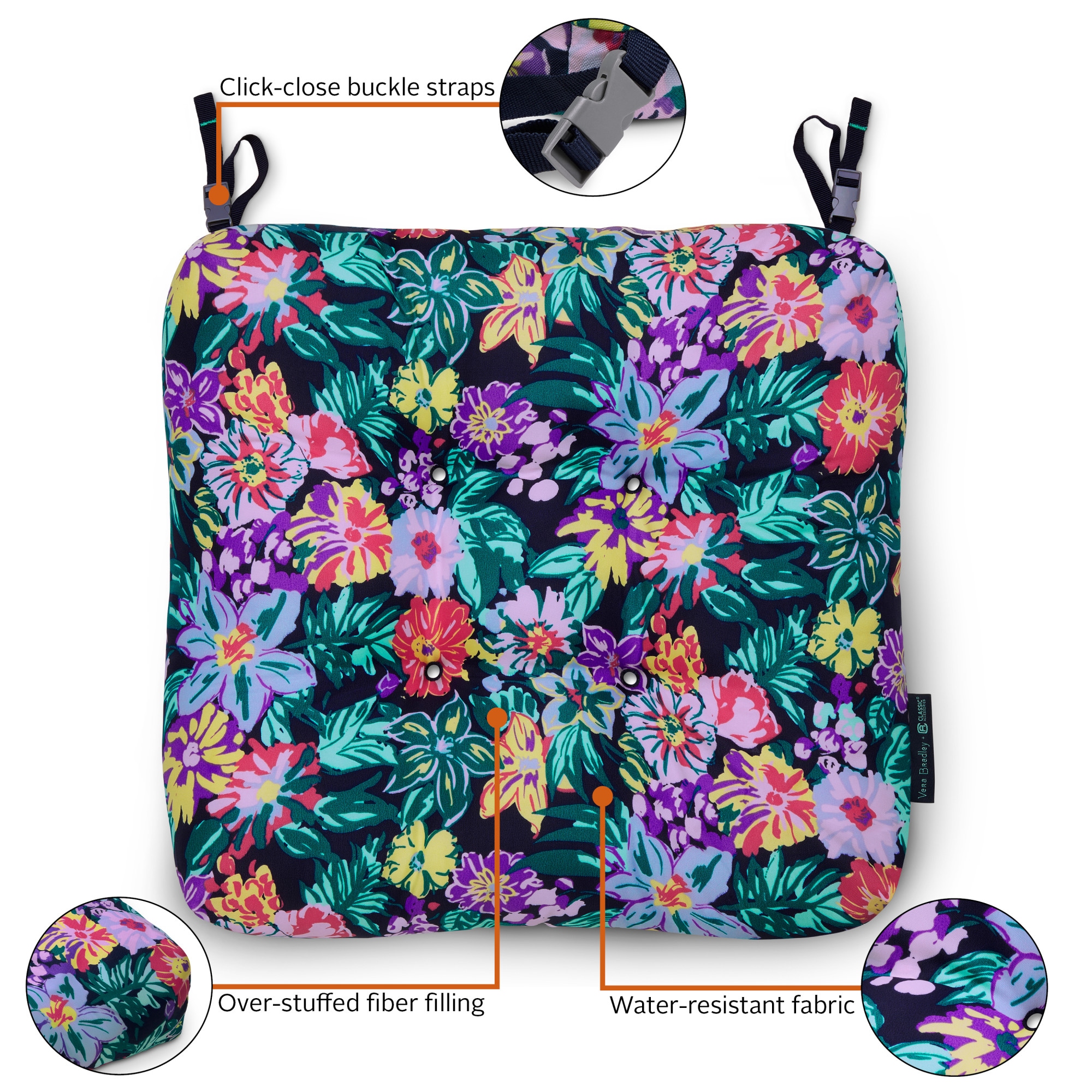Happy Blooms Water-Resistant Outdoor Patio Chair Cushions, 19" x 19", 2-Pack
