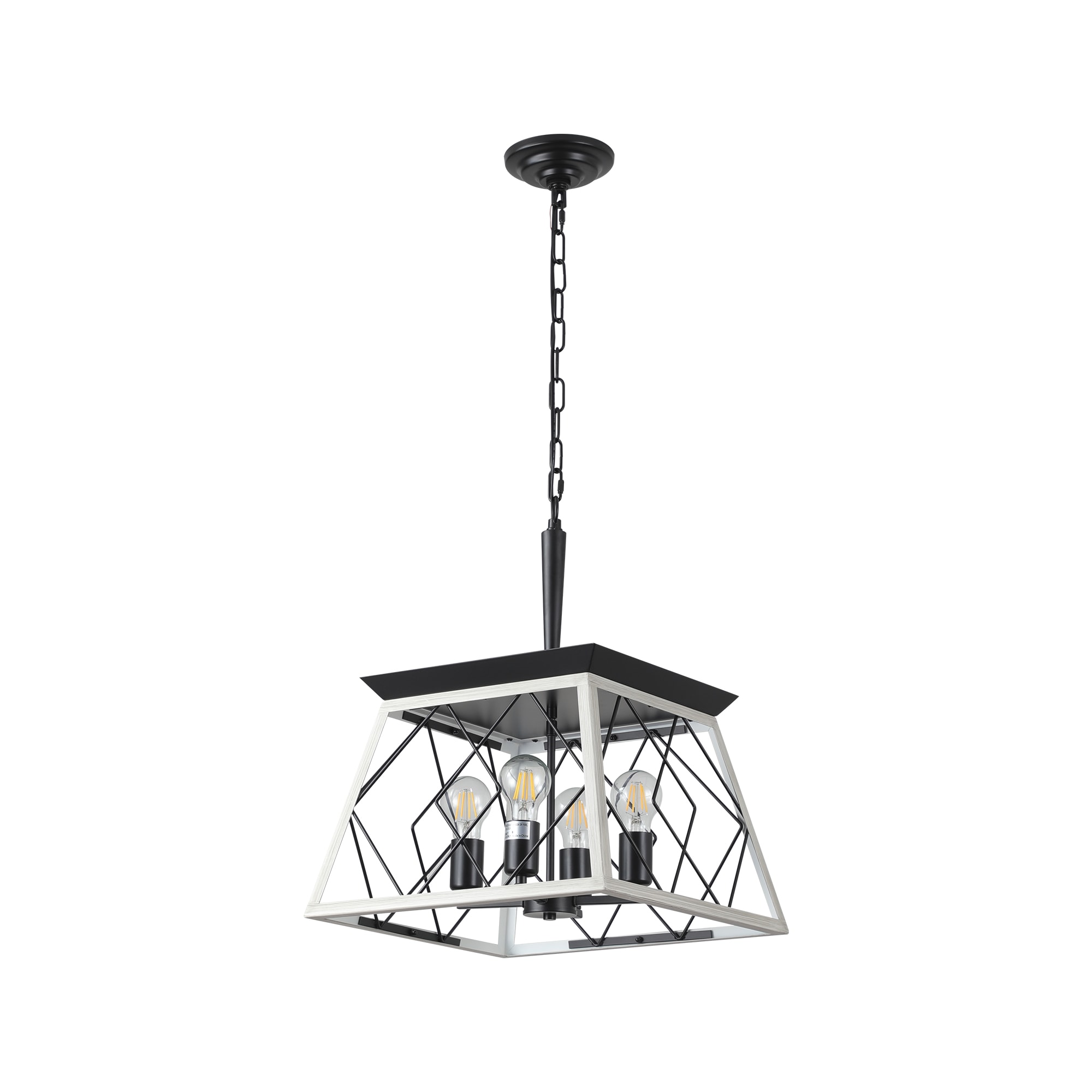 Flynama L-070873 Pendant Light 4 -Light White Farmhouse Square Medium Hanging Pendant light