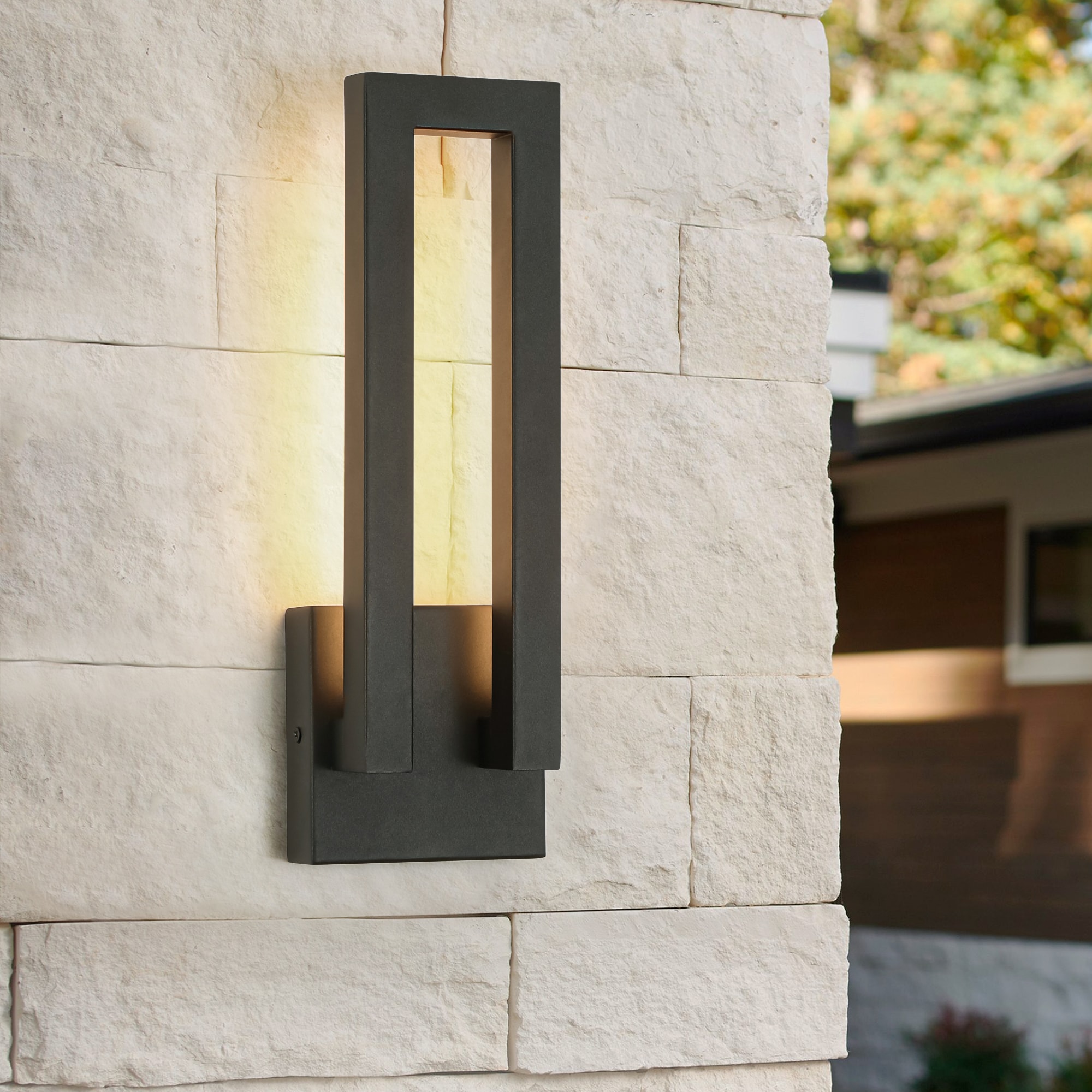 Rennnsan Axis 1-Light 14.57-in H Modern Matte Black Hardwired Rectangular Integrated LED Outdoor Wall Light