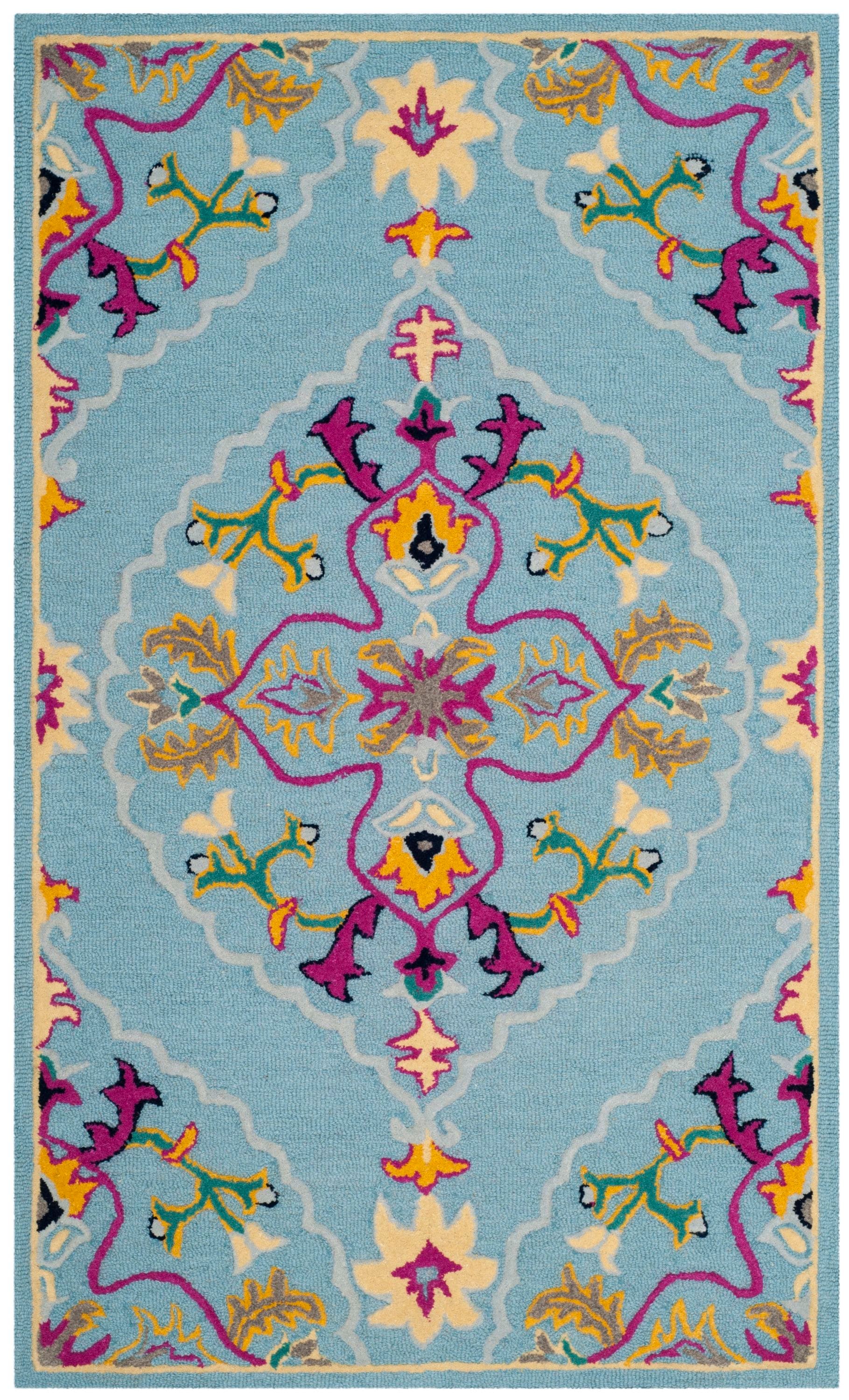Safavieh BLG605B-4 Bellagio Nijar 4 x 6 (ft) Tufted Wool Light Blue/Multi Rectangular Indoor Floral/Botanical Global Area rug