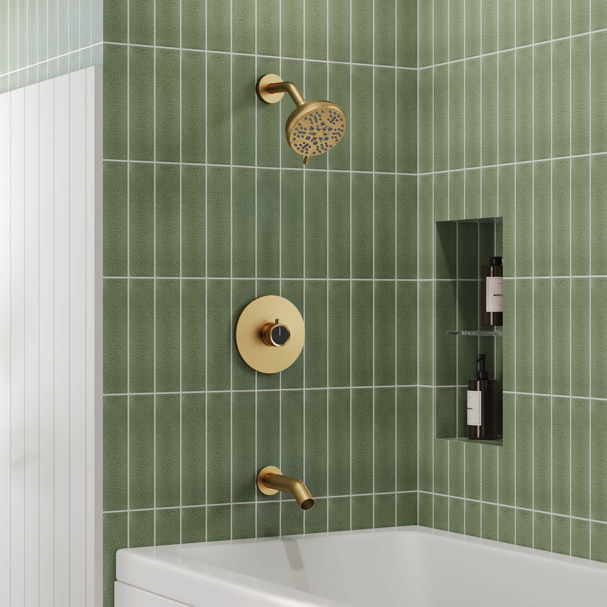 EVERSTEIN SFS-1102-GD Single-Function Tub Shower Faucet Set with 5-Spray Shower Head and Valve in Brushed Gold