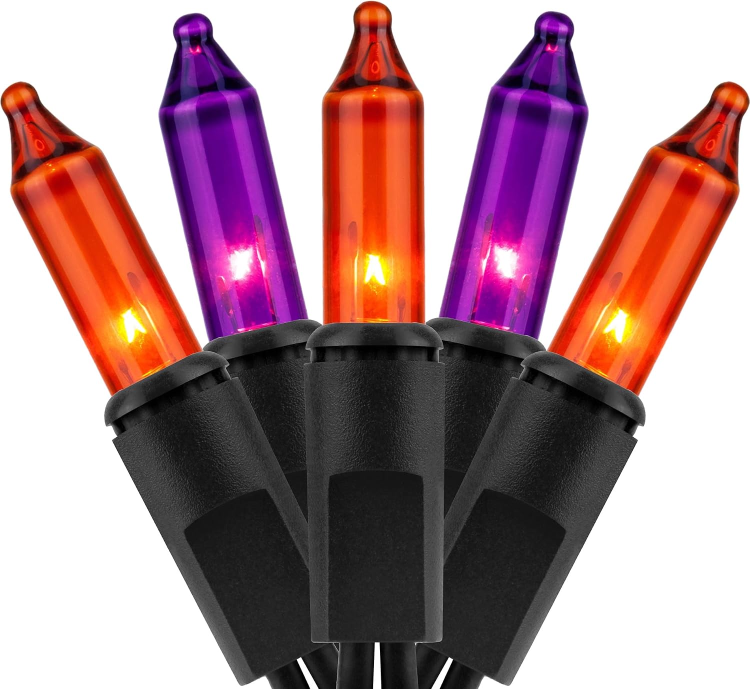 ZHANYIGY 200 Orange Purple Halloween Lights 2-Set 21 ft 100 ct Black Wire Incandescent Bulbs End-to-End Connectable UL Certified 2-Strand 200 Total Lights 42' Total Length 2.5 in Spacing
