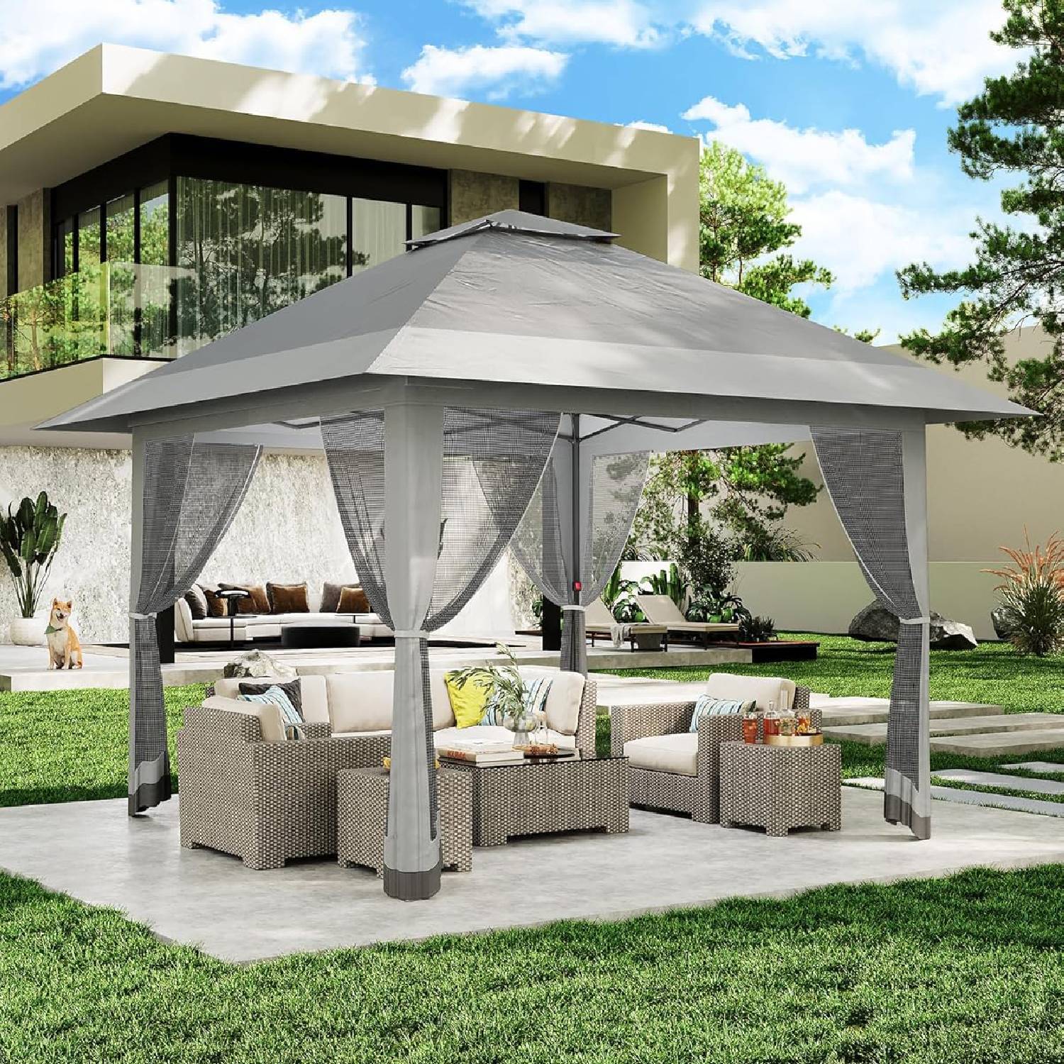 Der Rose LMXPHO-12C3-0912SSLW 13x13 Pop Up Gazebo with Mosquito Netting Grey