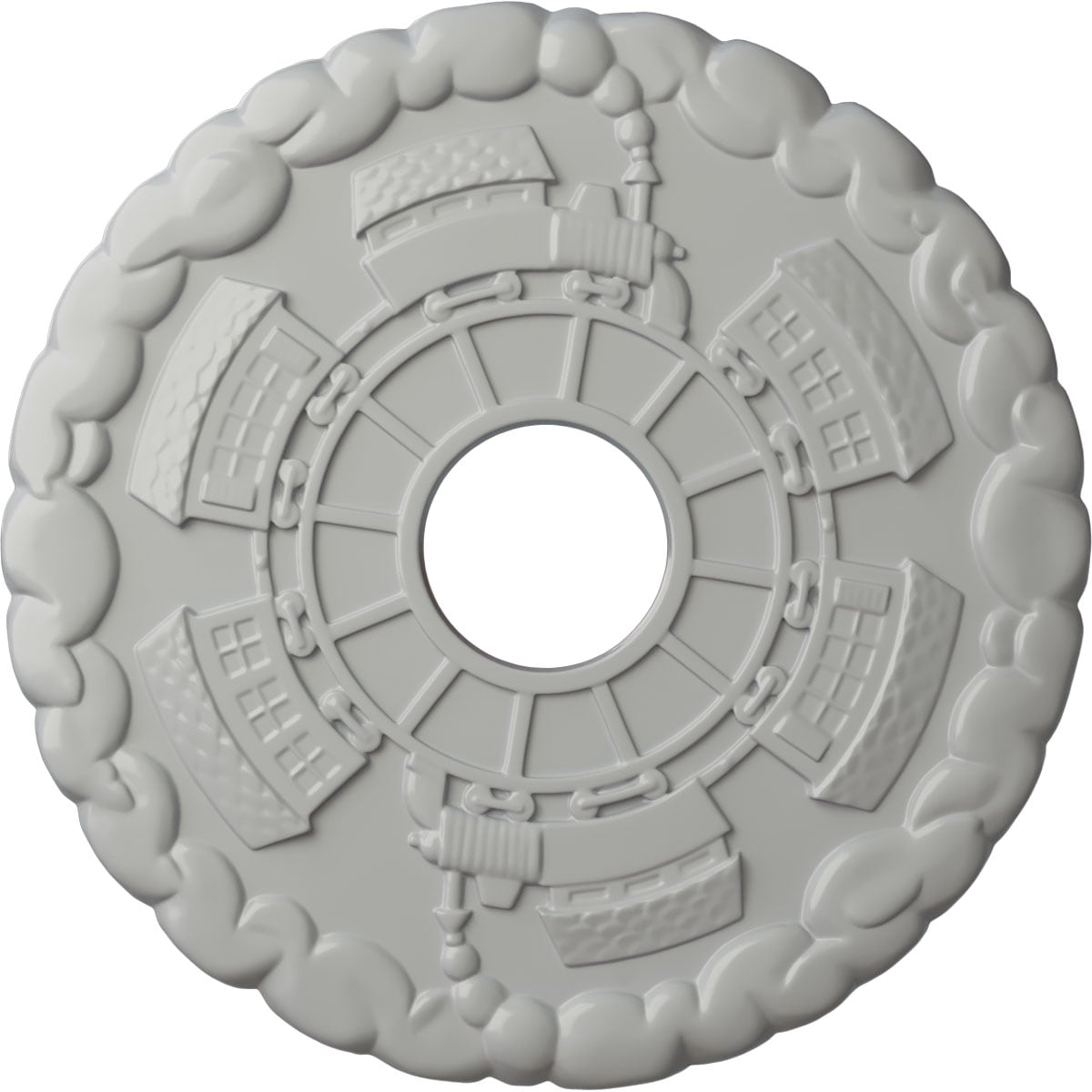 Ekena Millwork CM18KDFRF Kendall Train Station 18.5-in W x 18.5-in L Painted Frost Polyurethane Whole Ceiling Medallion