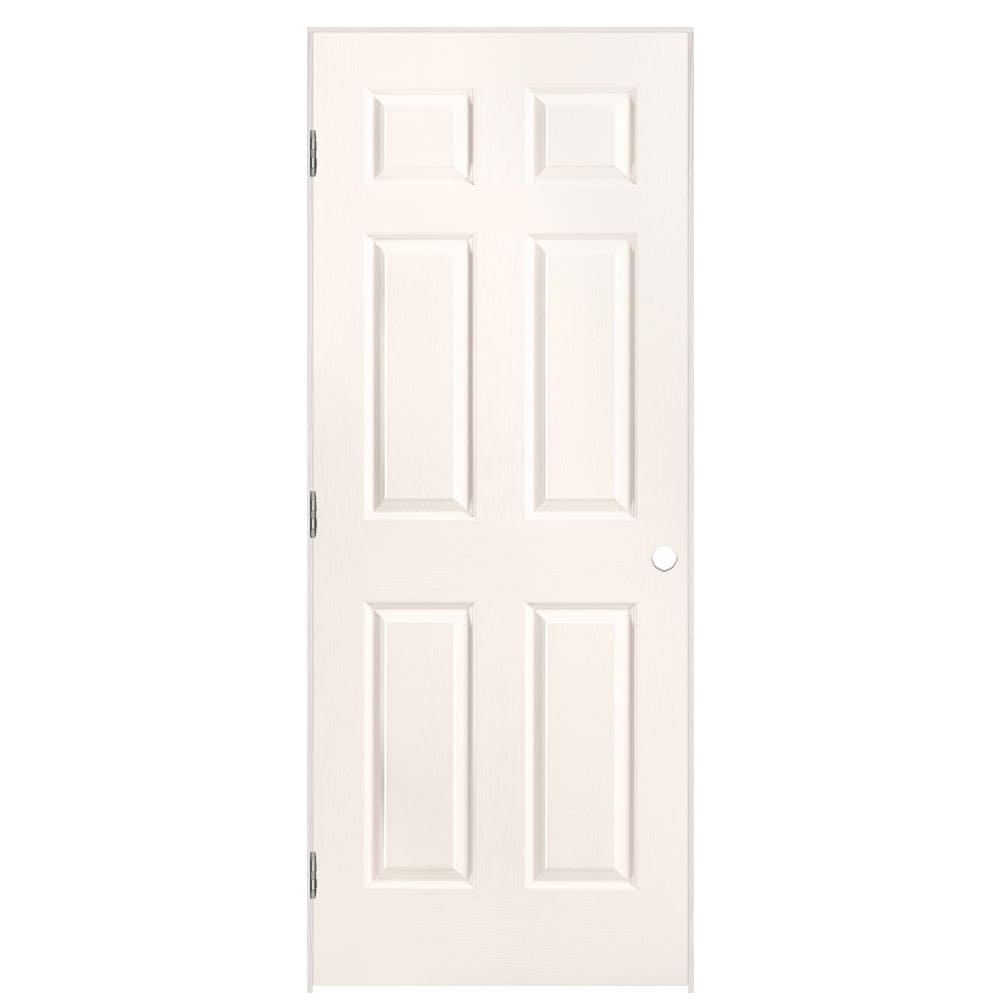 Masonite 1316893 32-in x 80-in Snowstorm Solid core 6-panel Right hand Textured Prefinished Molded composite Flat Jamb Single Prehung Interior Door